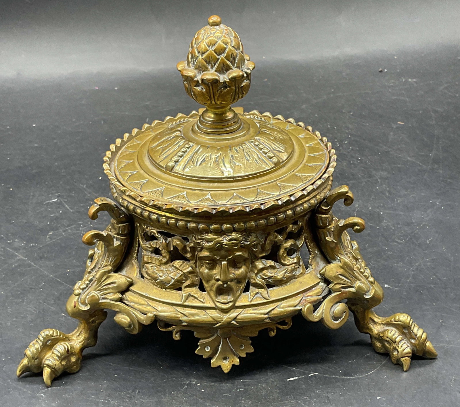 Antique Sgn Brass Figural Claw Footed Inkwell (1 of 7)