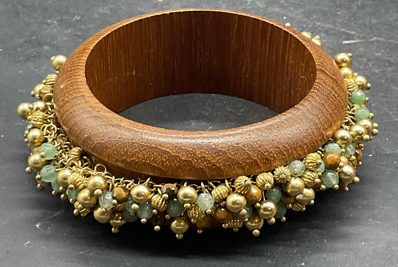 Wood Gold Tone Semiprecious Bangle Bracelet (1 of 6)