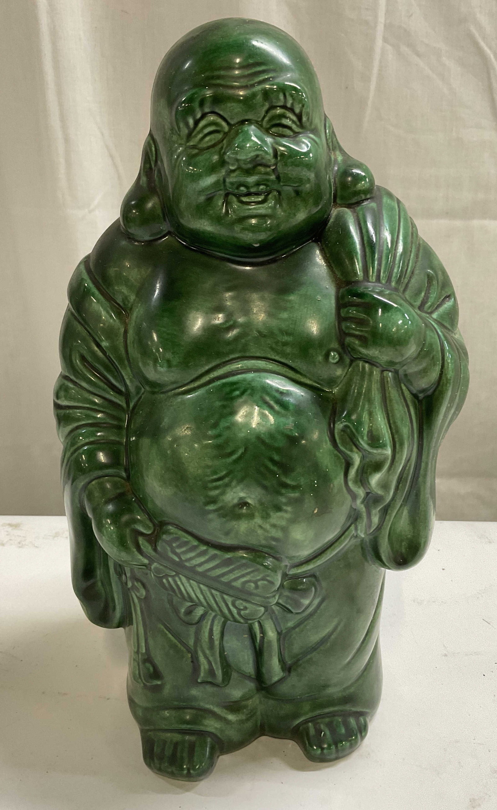 VTG Green Ceramic 13in Laughing Buddha Statue (1 of 8)