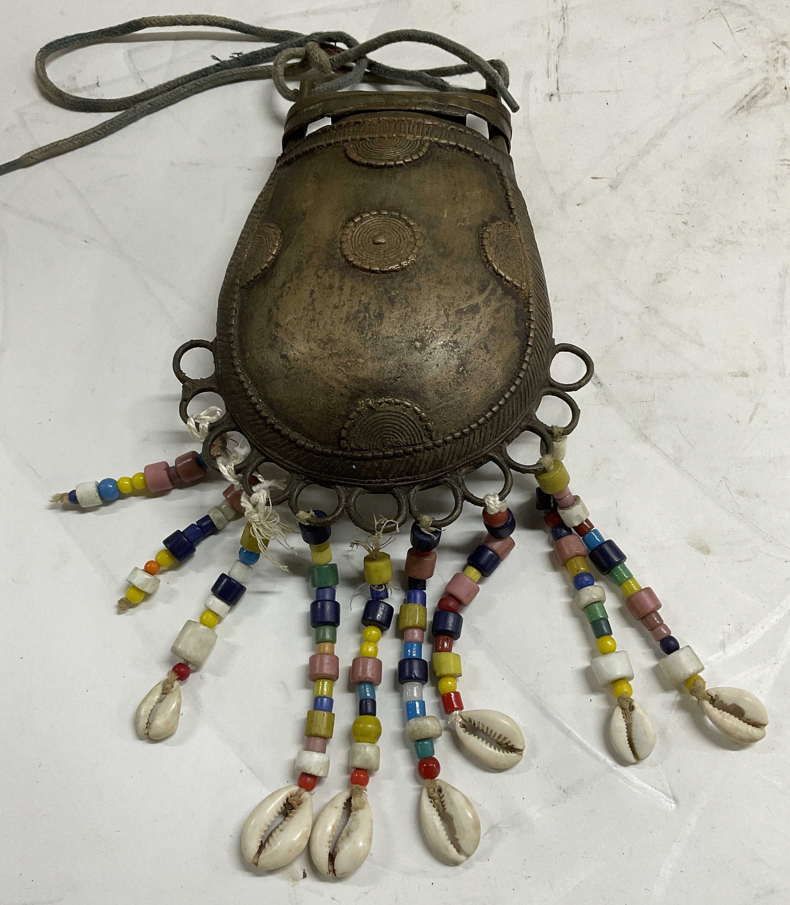 VTG African Tribal Beaded Cowrie Shell Brass Pouch (1 of 8)