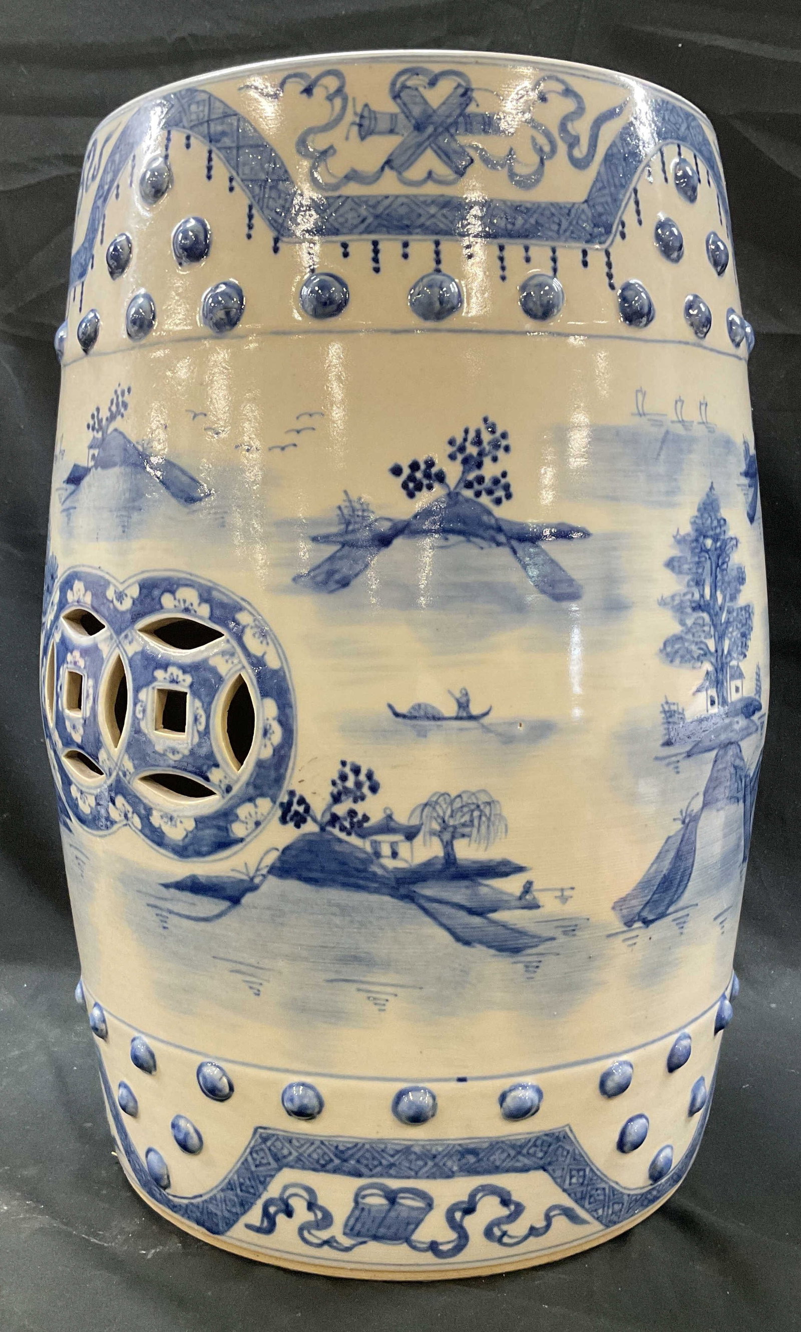 Vtg Chinese Blue & White Ceramic Garden Stool (1 of 10)