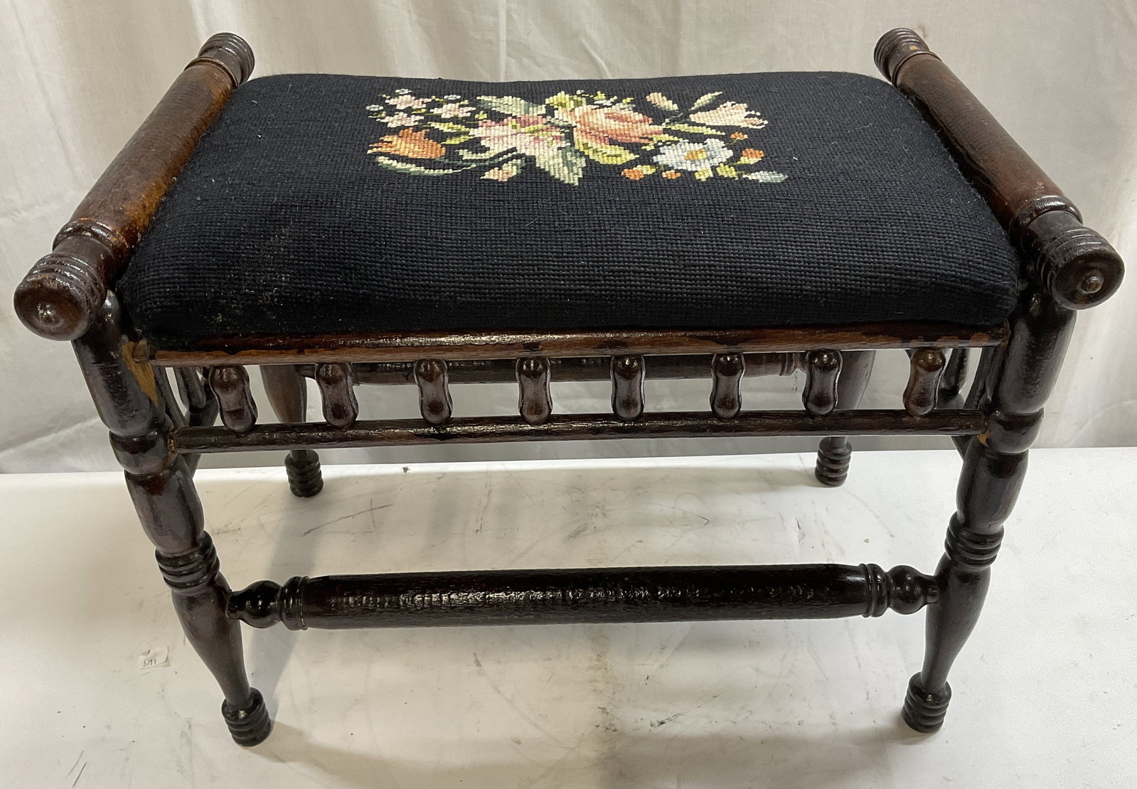 ANTQ Floral Needlepoint Cushion Foot Stool (1 of 7)