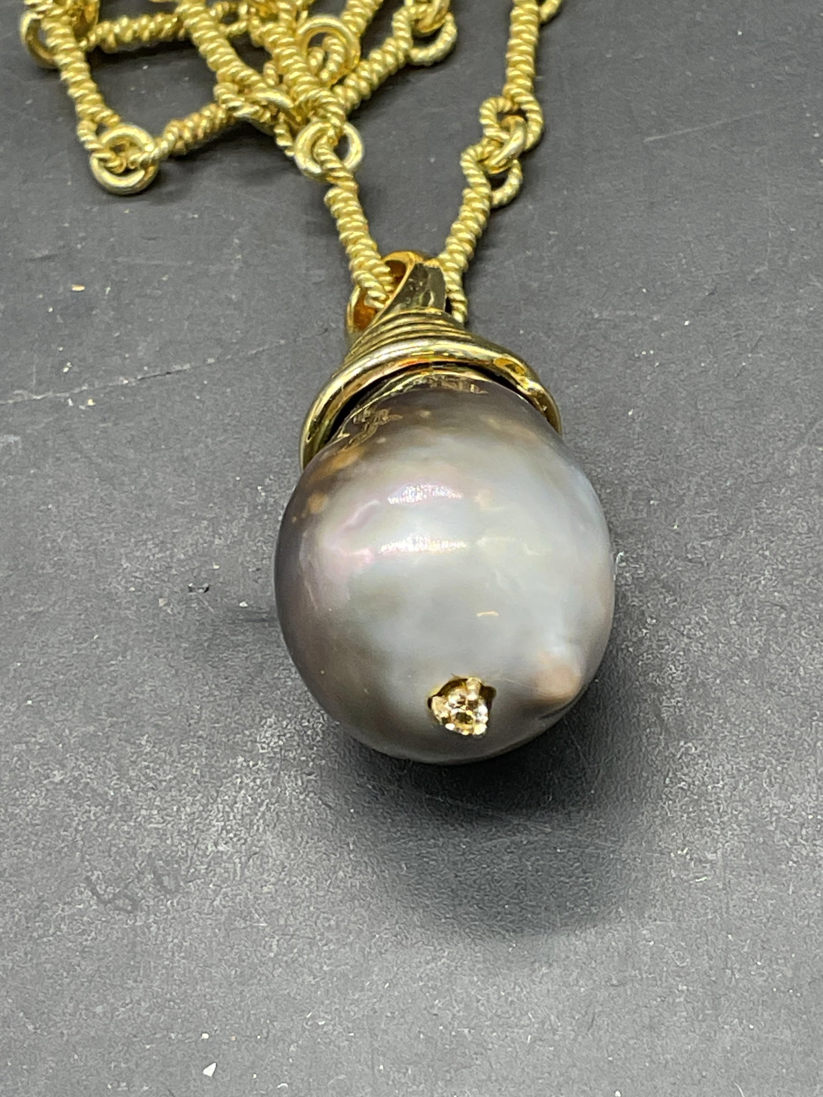 18k Gold Tahitian Pearl Necklace, Italy 34.3 Grams - 3