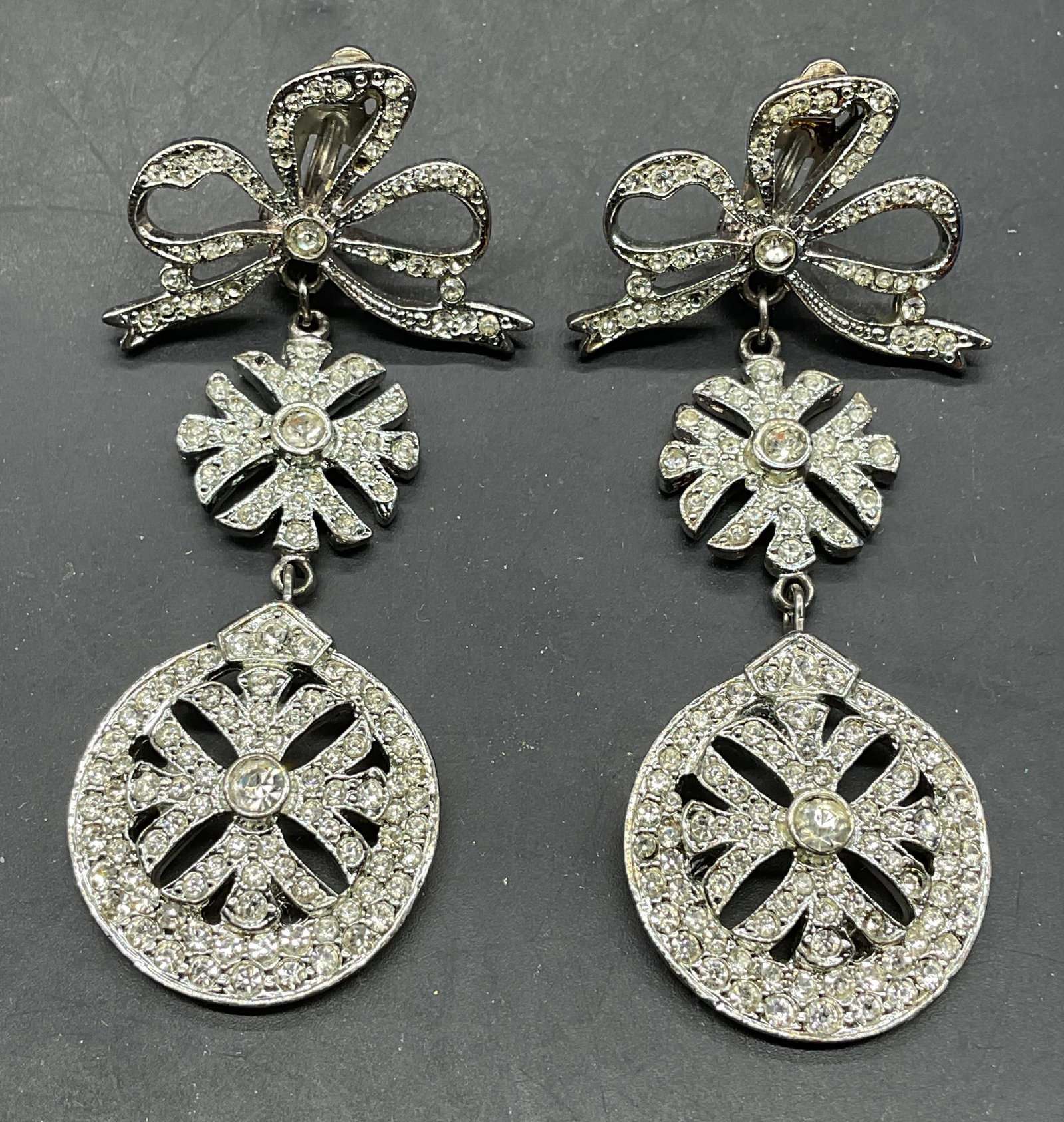 Carolee Silver Tone Crystal Statement Earrings (1 of 7)