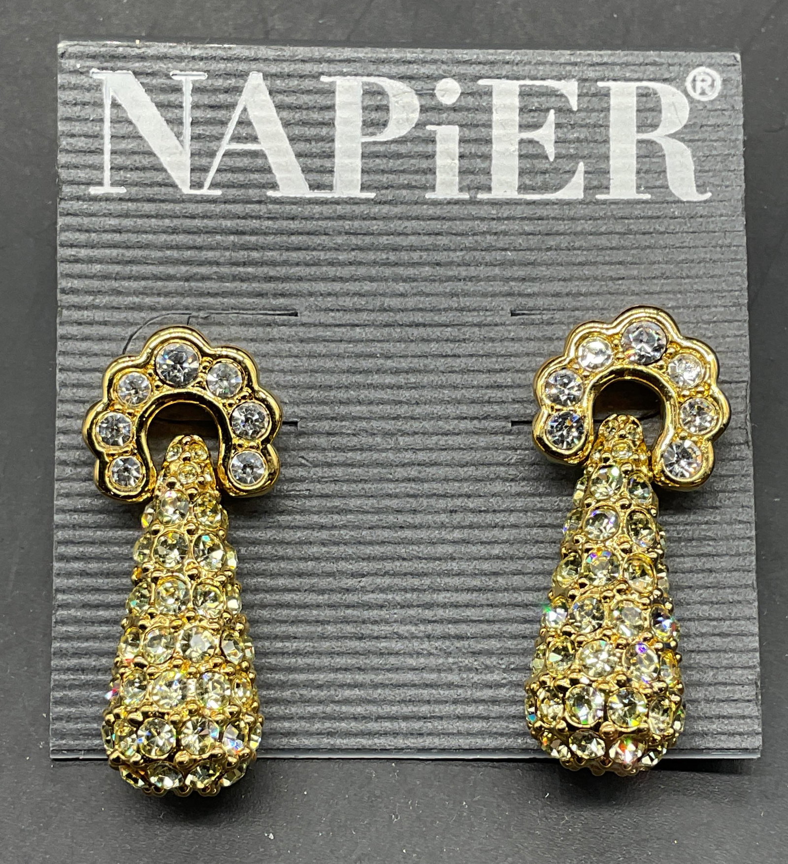 Vtg Napier Gold Tone Crystal Drop Earrings NWT (1 of 6)