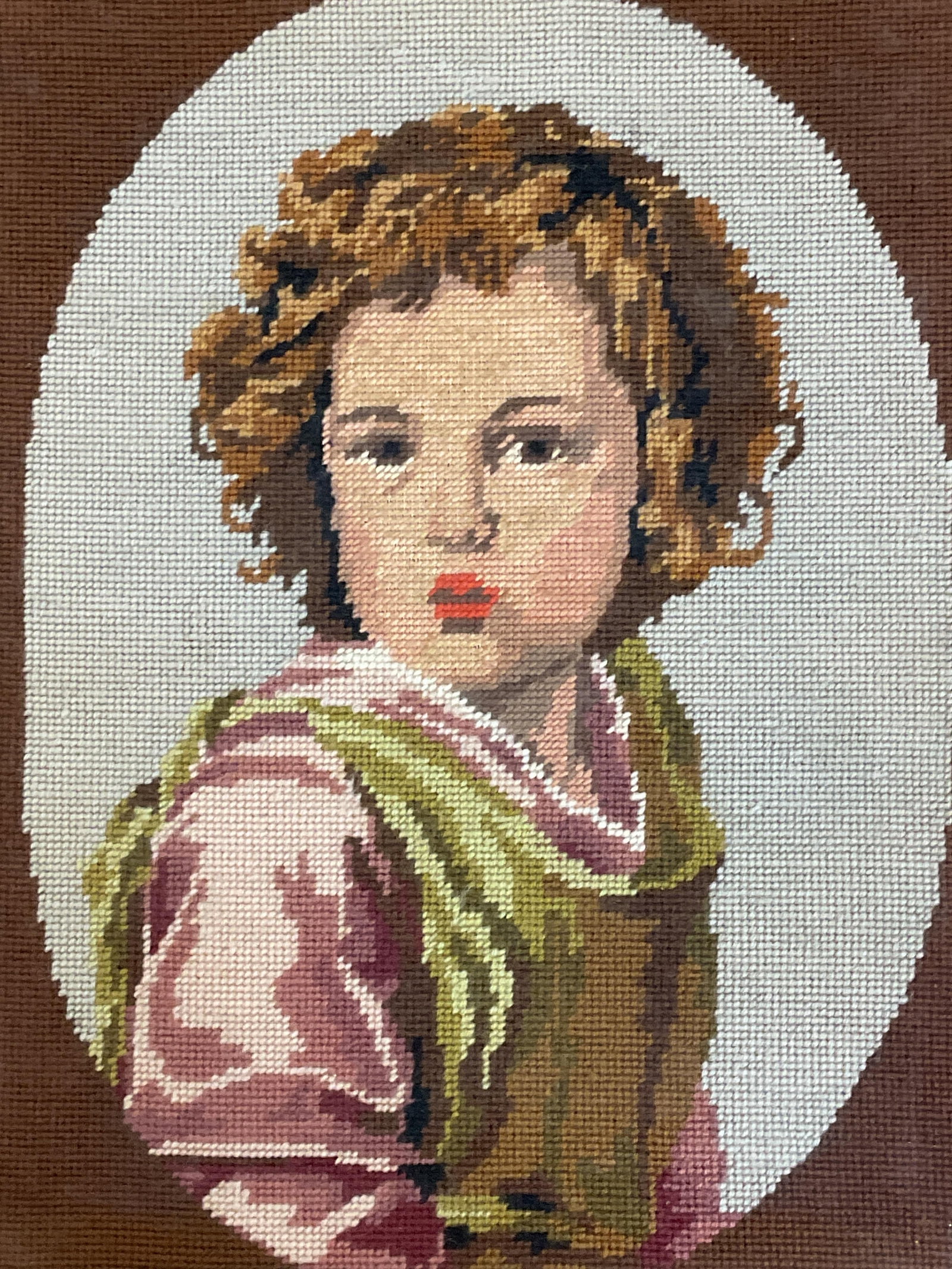 Framed Portrait Child Needlepoint Panel - 2