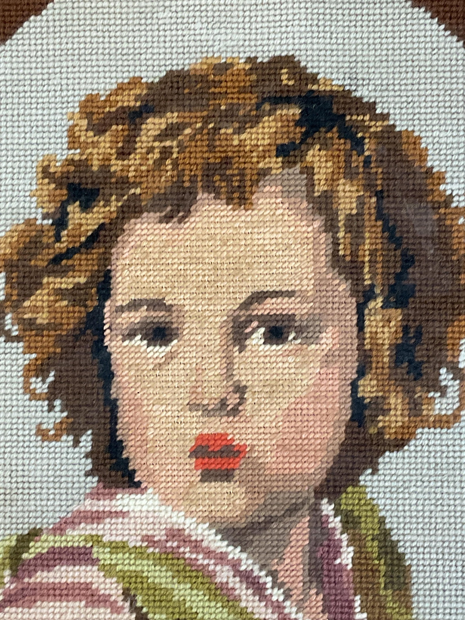 Framed Portrait Child Needlepoint Panel - 3