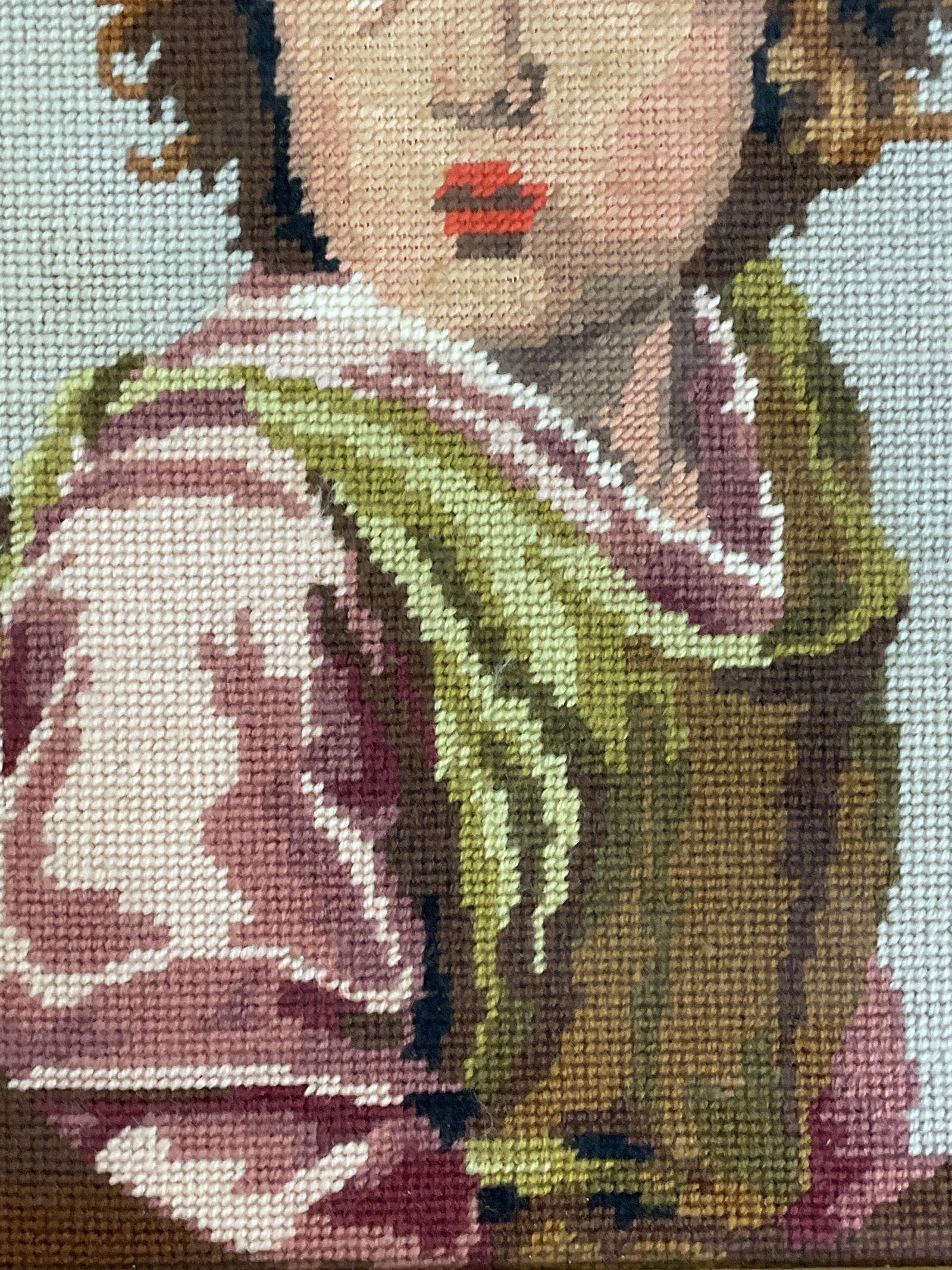 Framed Portrait Child Needlepoint Panel - 4