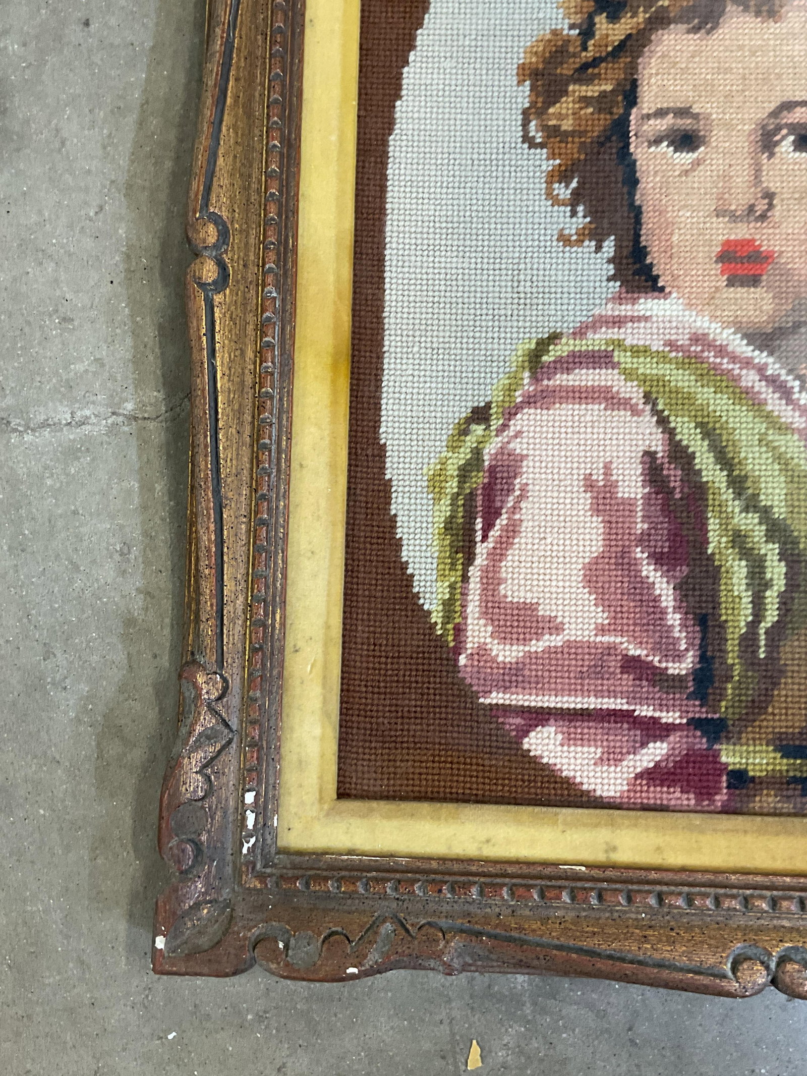 Framed Portrait Child Needlepoint Panel - 5