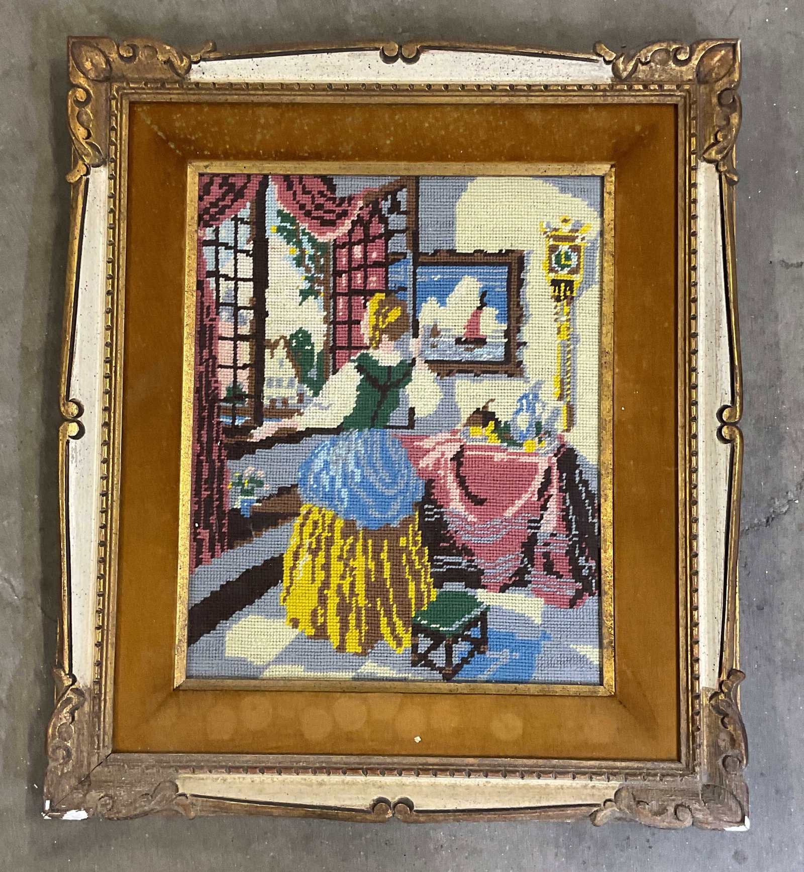 Framed Interior Scene Needlepoint Panel (1 of 6)