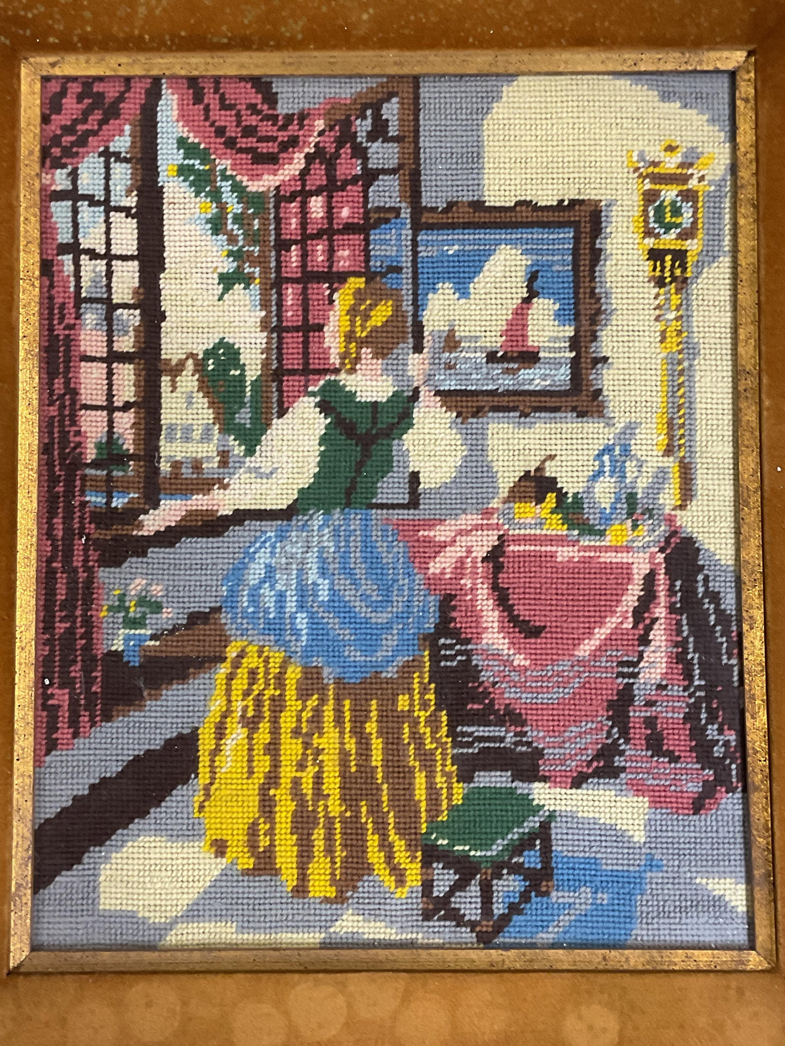 Framed Interior Scene Needlepoint Panel - 2