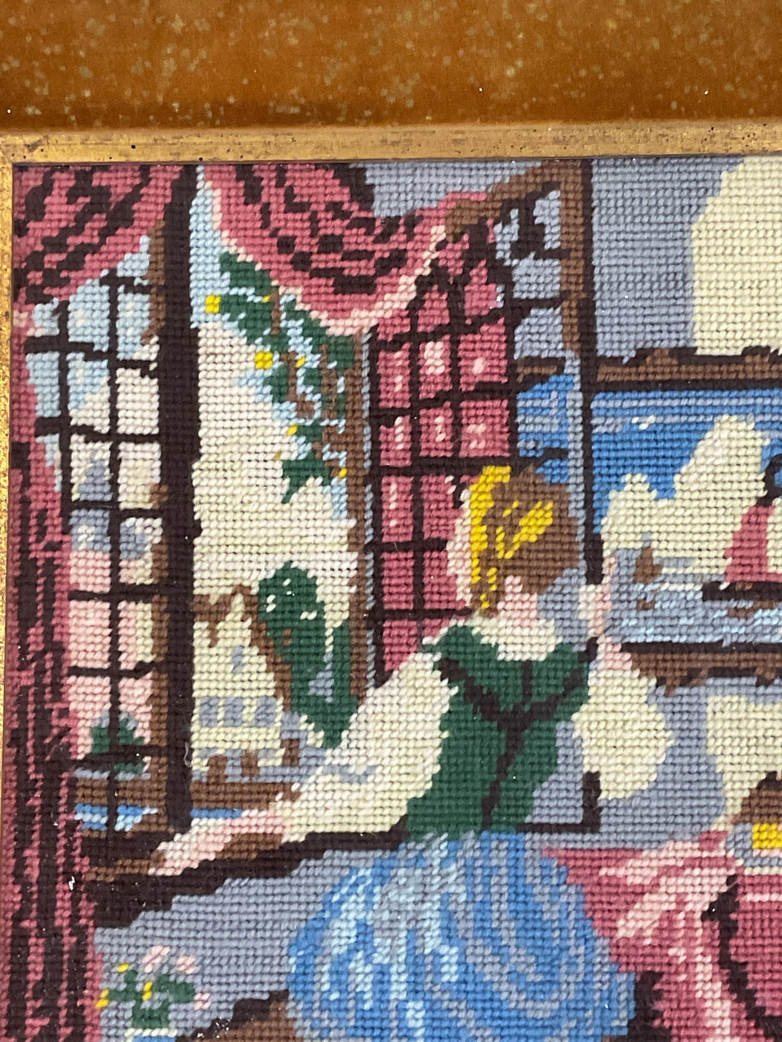 Framed Interior Scene Needlepoint Panel - 3