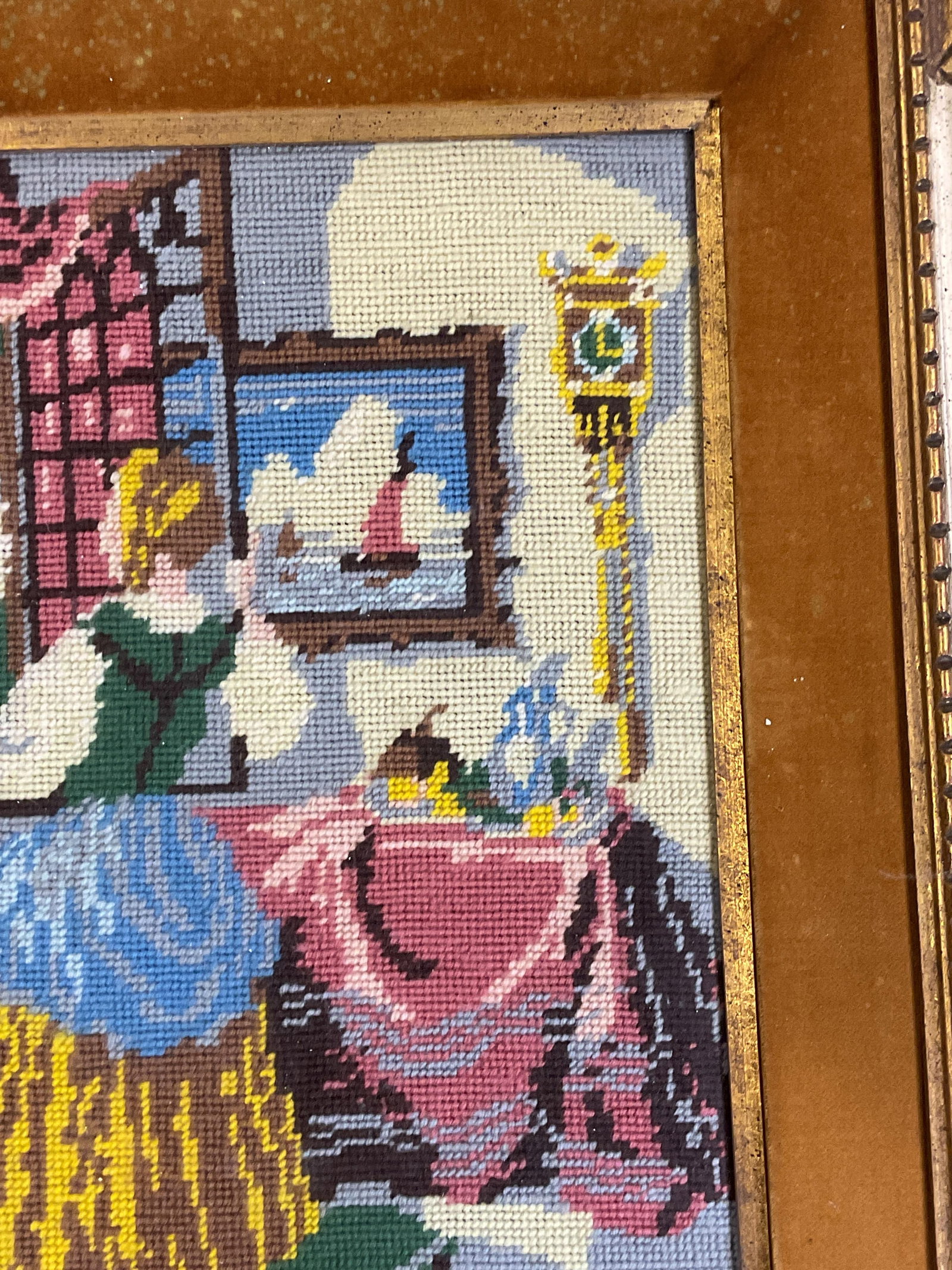 Framed Interior Scene Needlepoint Panel - 4
