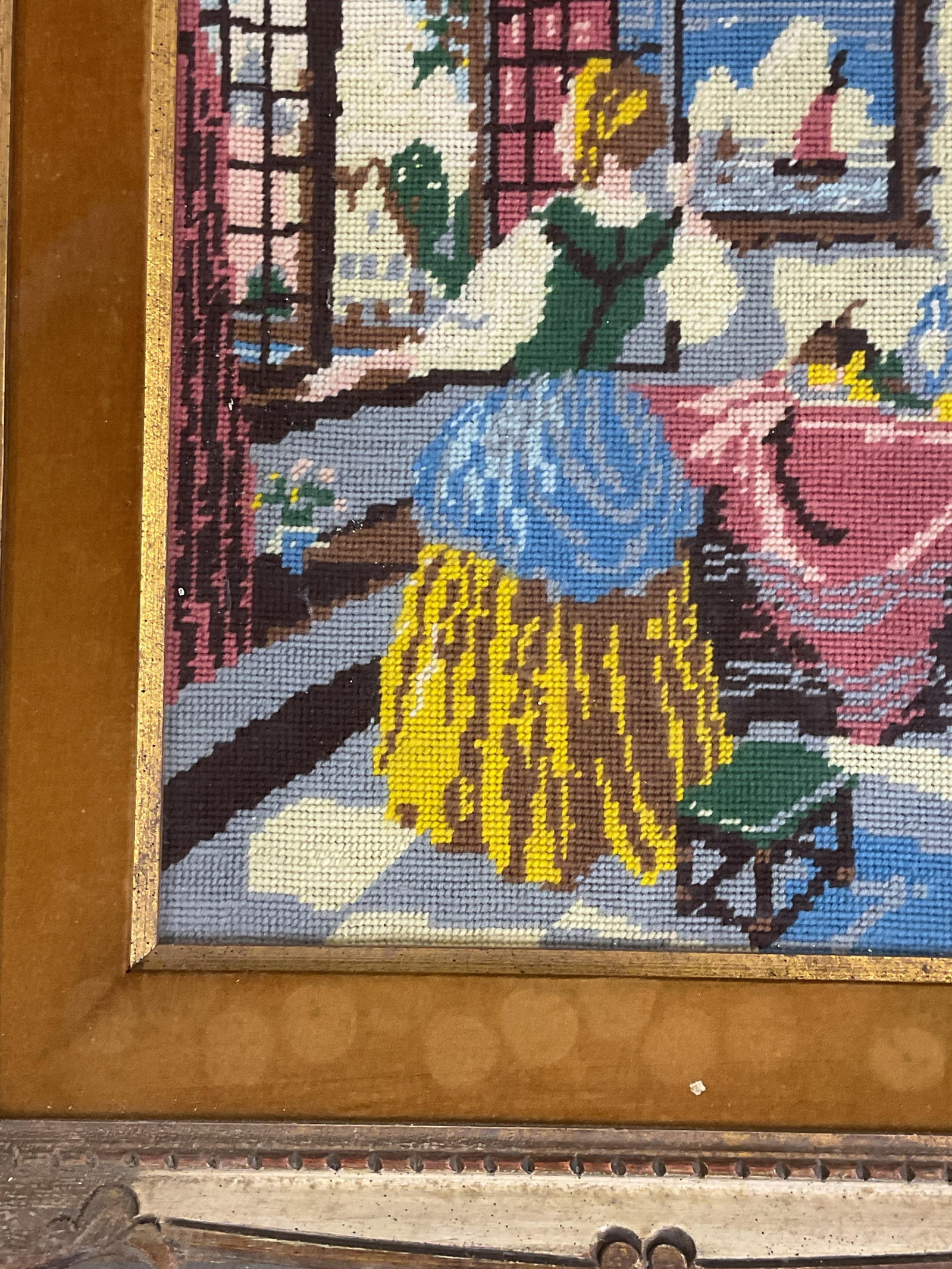 Framed Interior Scene Needlepoint Panel - 5