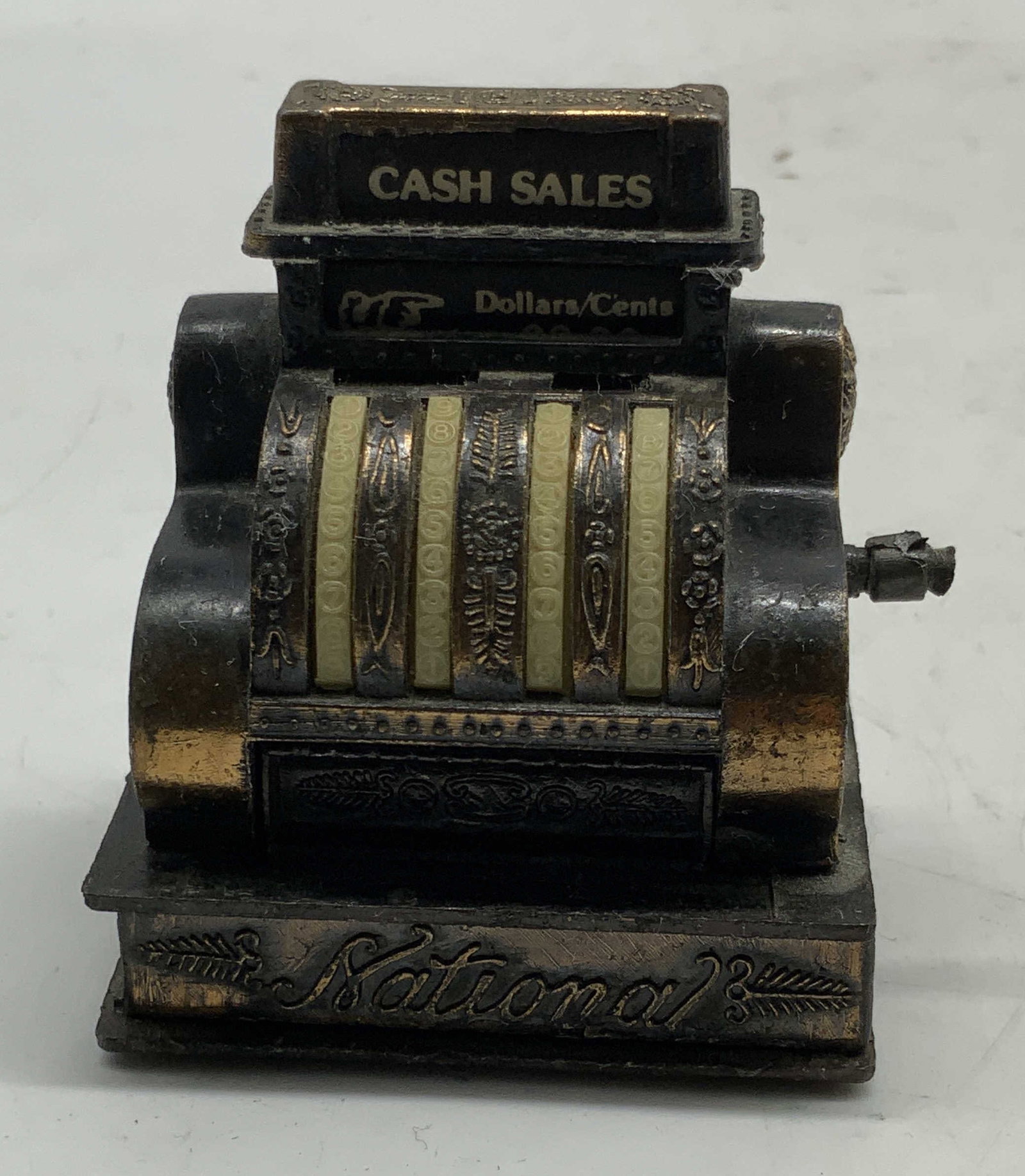 B.Shackman Metal Cash Register Pencil Sharpener: Vintage B.Shackman & Co Miniature Die-Cast Metal National Cash Register Pencil Sharpener. Handle Detached. Measures app 2.5in H x 2in W. Vintage, B.Shackman & Co, Miniatures, Die-Cast, Cash Register,