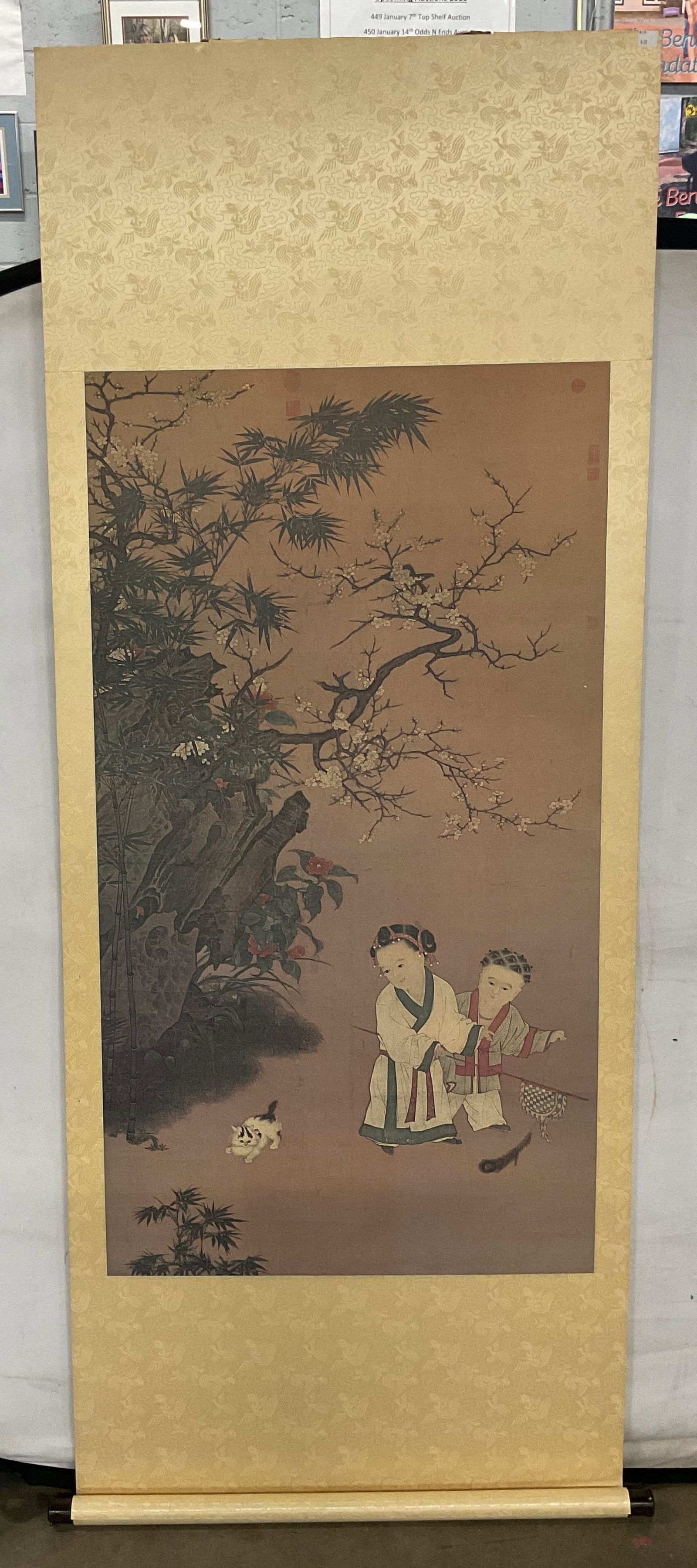 Hanging Scroll Lithograph Children At Play 66in (1 of 6)