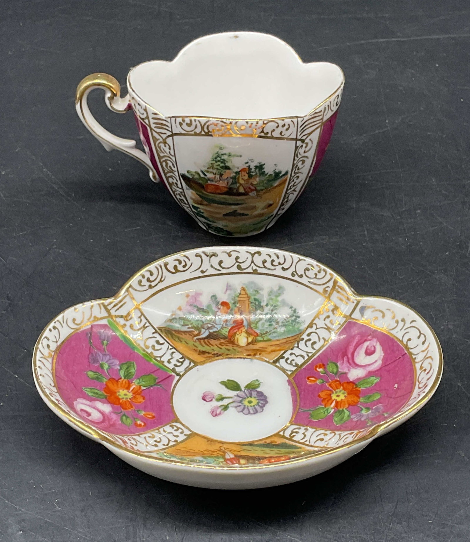 Antique Gilt Porcelain Teacup & Saucer (1 of 7)