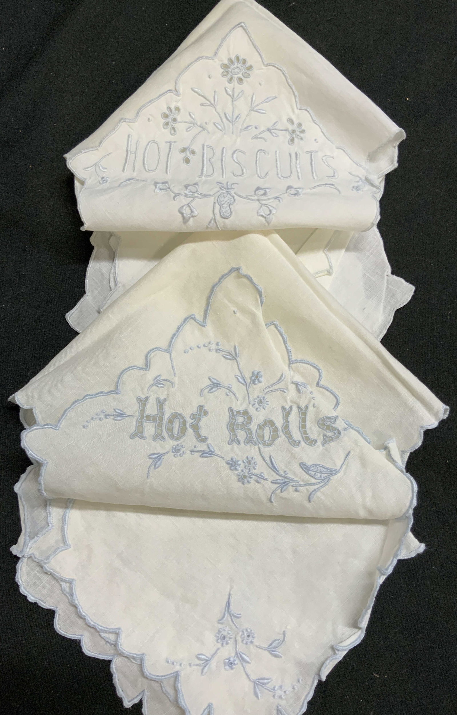 Pr Vintage Embroidered Roll/biscuit linen covers (1 of 12)