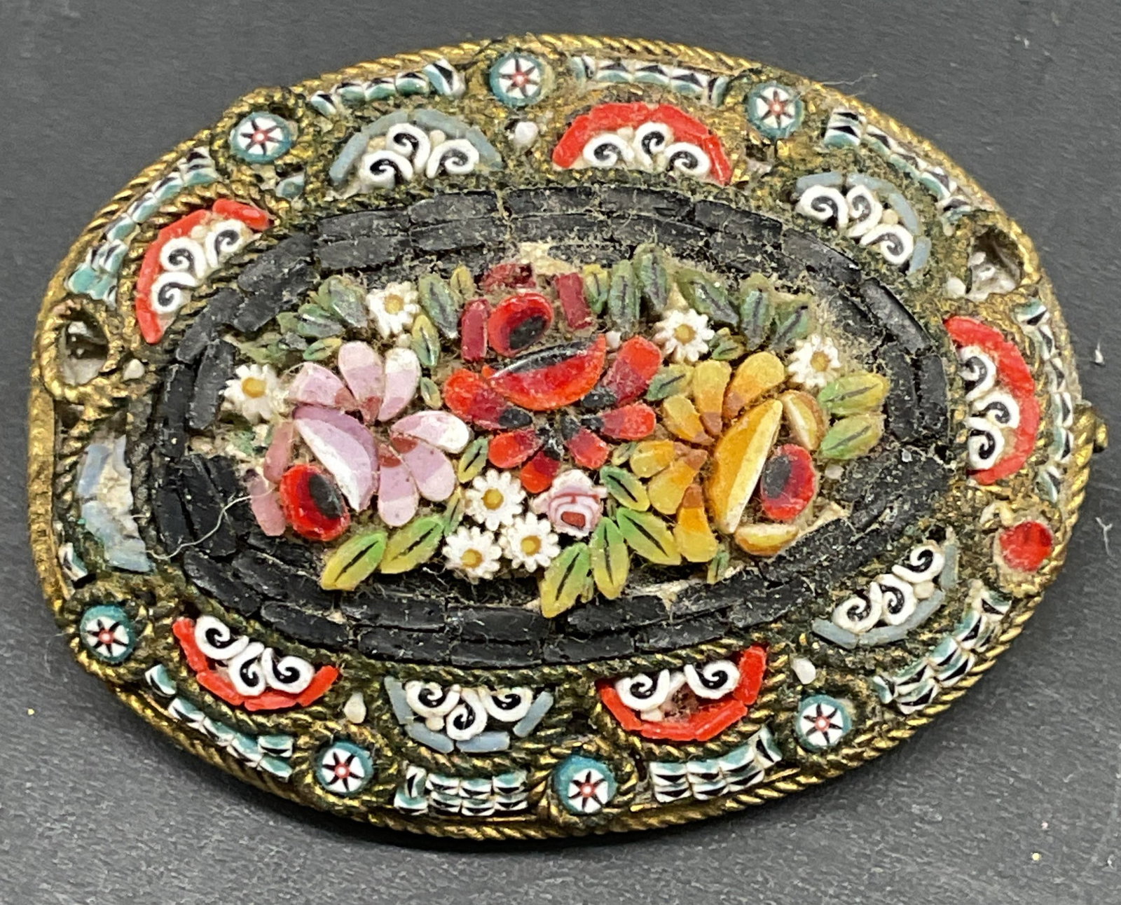 Vintage Micro Mosaic Floral Brooch Italy (1 of 6)