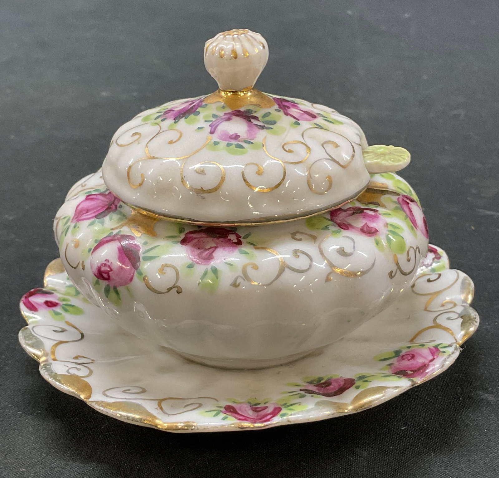 Vintage Porcelain Lidded Sugar Bowl W Saucer (1 of 8)