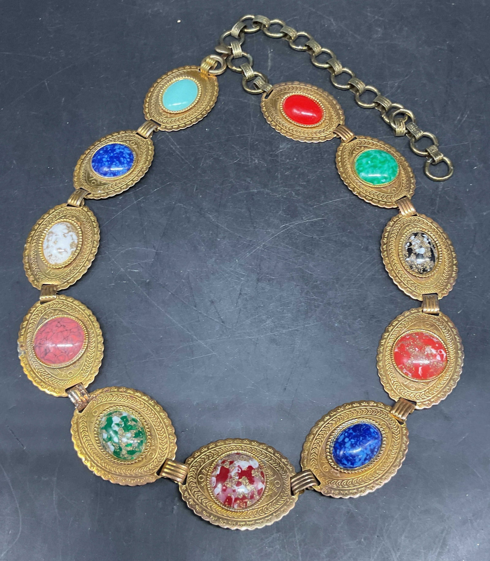 Vintage Gold Tone Faux Stone Medallion Belt (1 of 6)