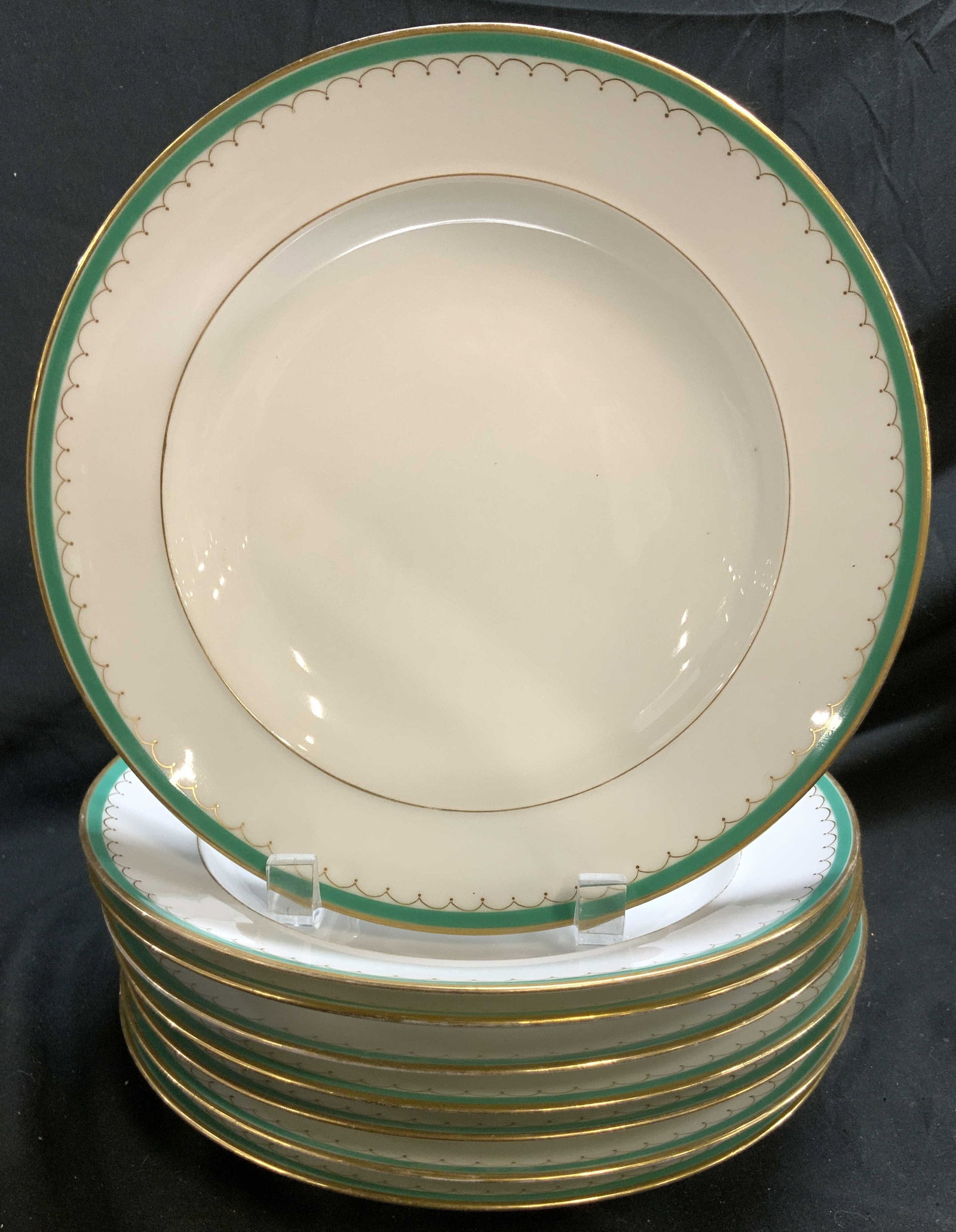 Set 8 Vintage Green Gold White Porcelain Plates (1 of 10)