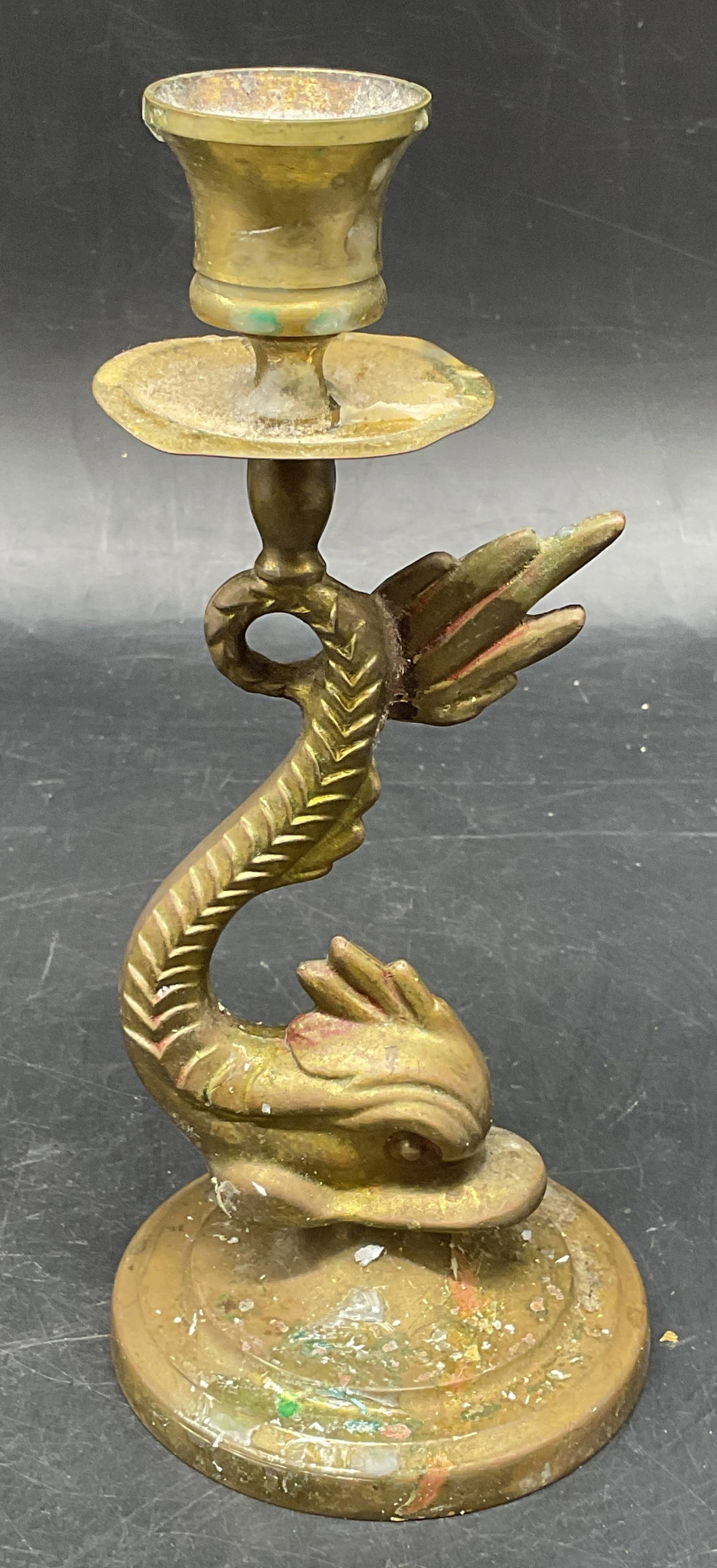 Vintage Brass Dolphin Chinoiserie Candlestick (1 of 6)