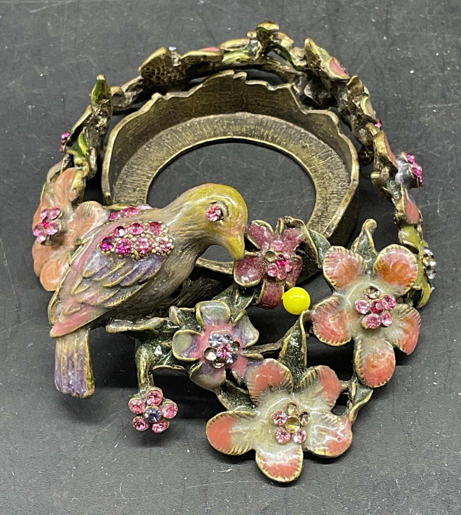 Gold Tone Enamel Crystal flower Bird Votive Holder (1 of 6)