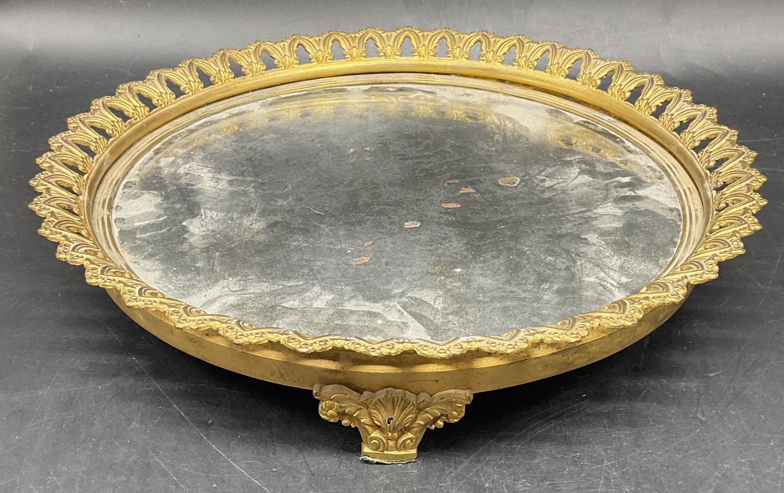 Vintage Ornate Brass Footed Mirrored Tray (1 of 6)