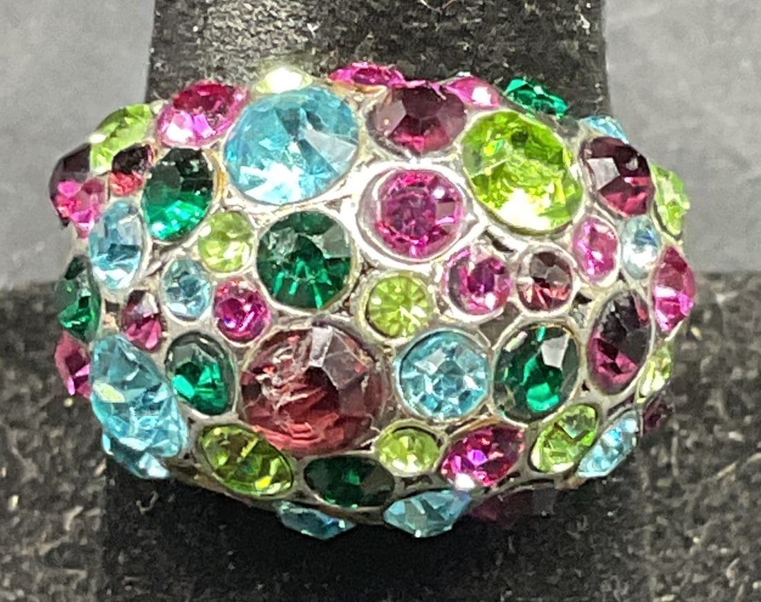 Vintage Silver Tone Multicolor Crystal Ring (1 of 6)