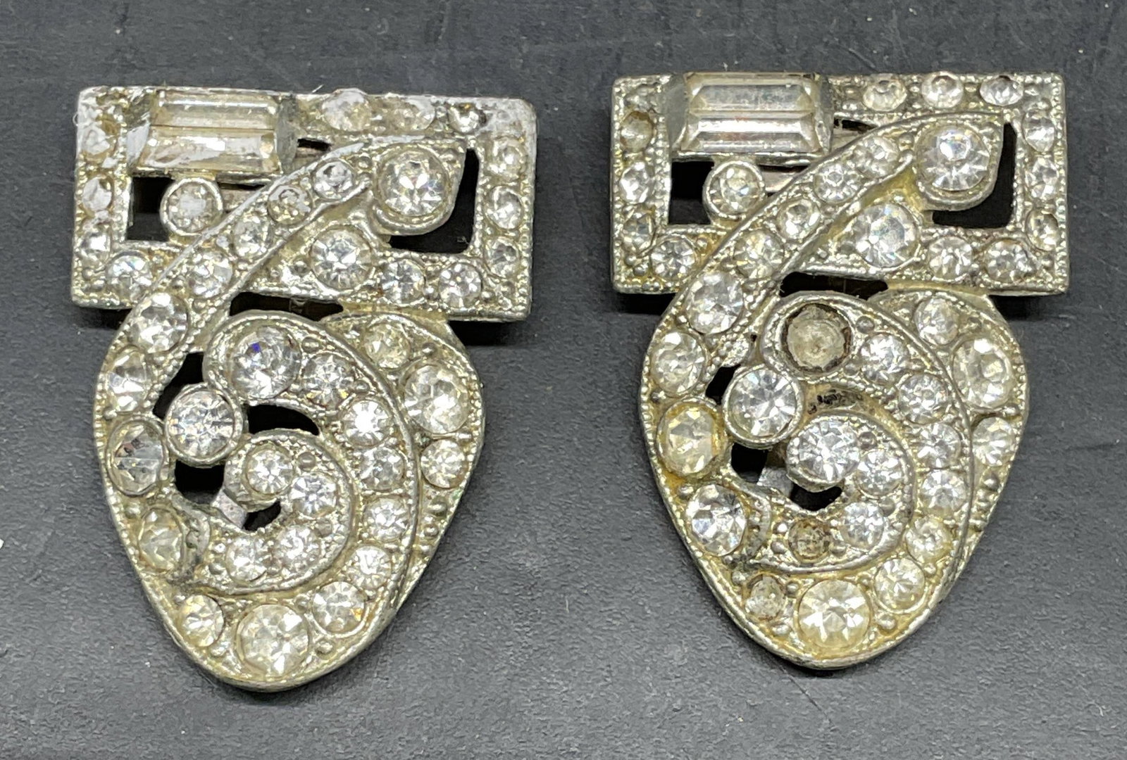 Art Deco Style Silver Tone Crystal Fur Clips (1 of 6)