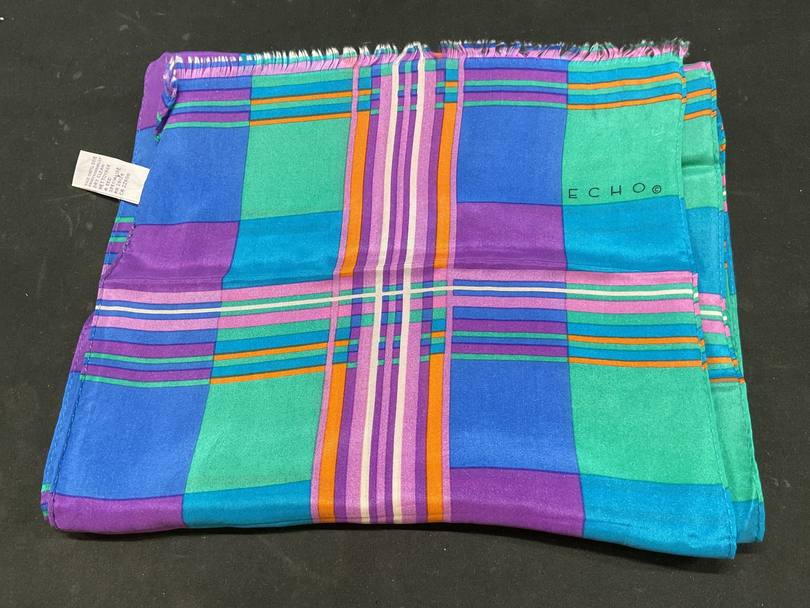 Echo Multicolor Geometric Silk Fringed Scarf (1 of 8)