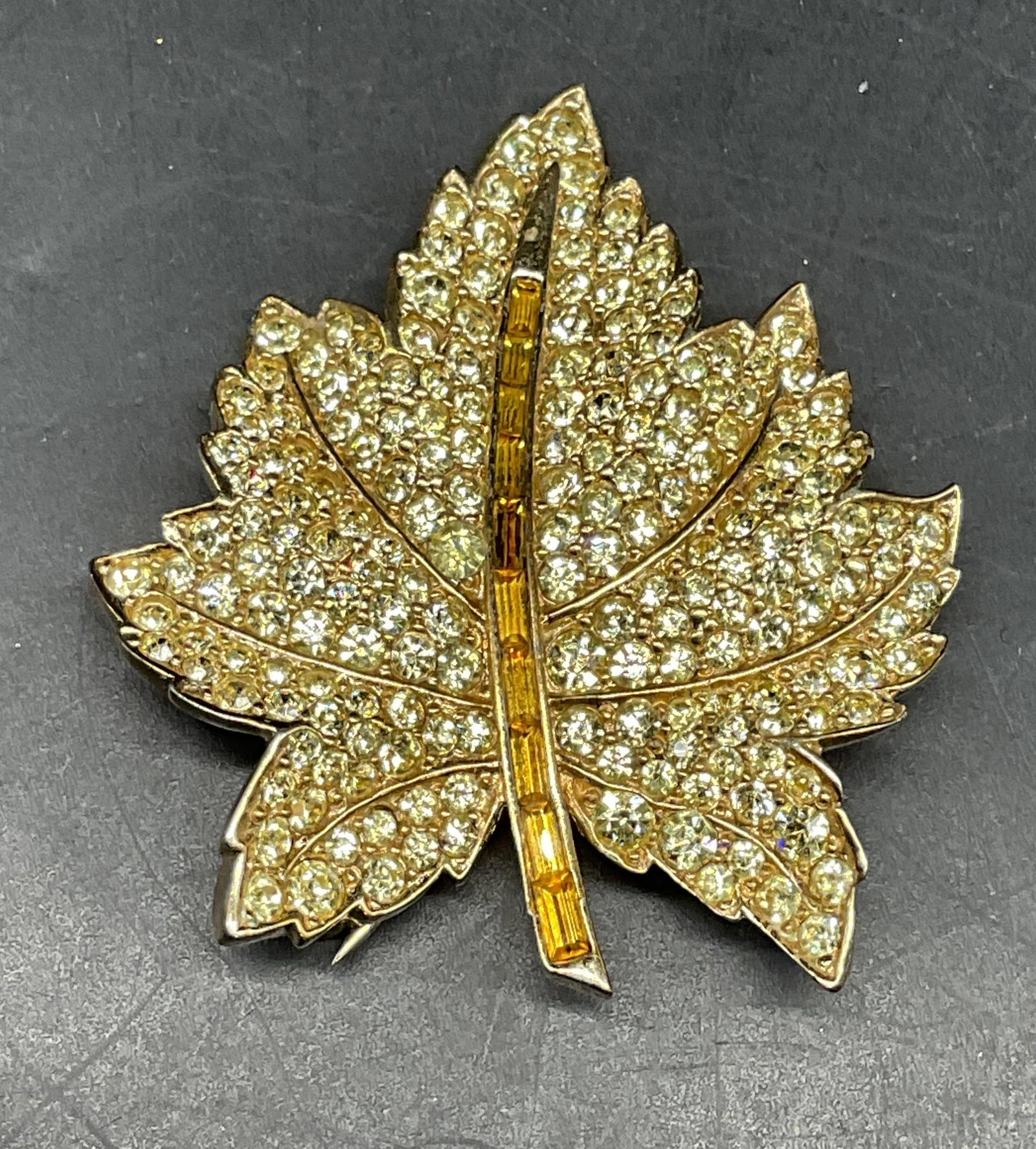 Vintage Boucher Gold Tone Crystal Leaf Brooch (1 of 6)
