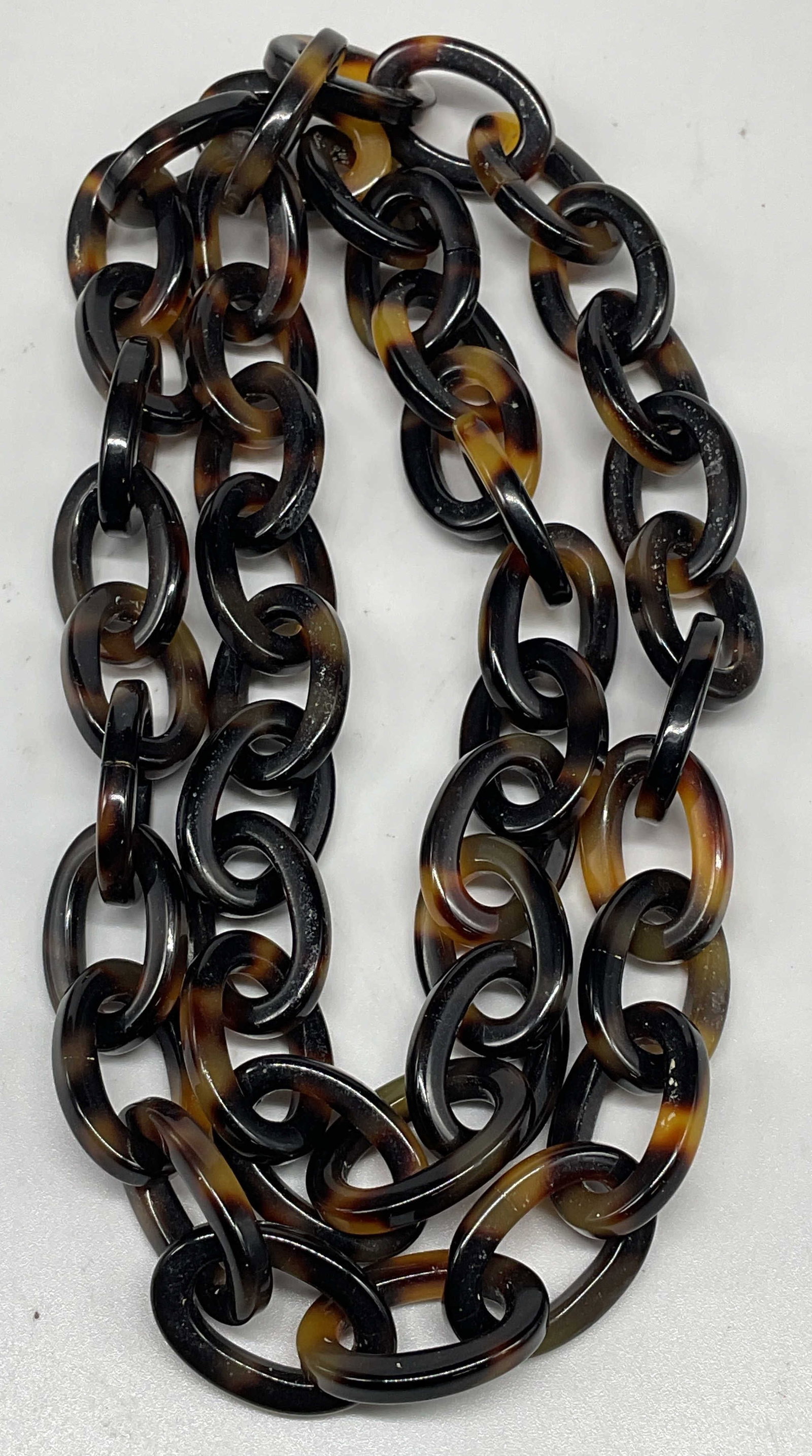 Vtg Tortoise Shell Lucite Chain Link Necklace (1 of 6)