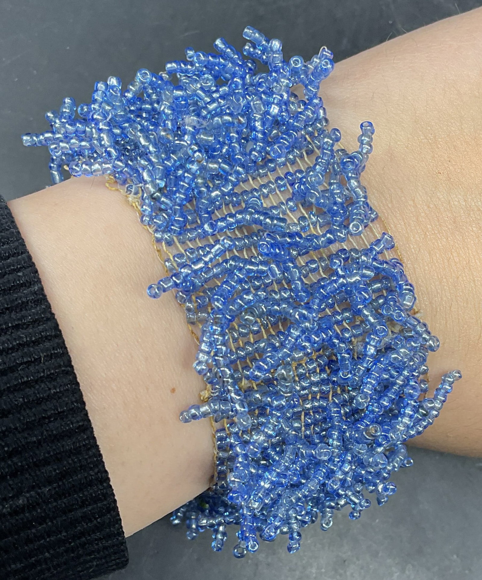 Vintage Blue Seed Beaded Statement Bracelet (1 of 7)