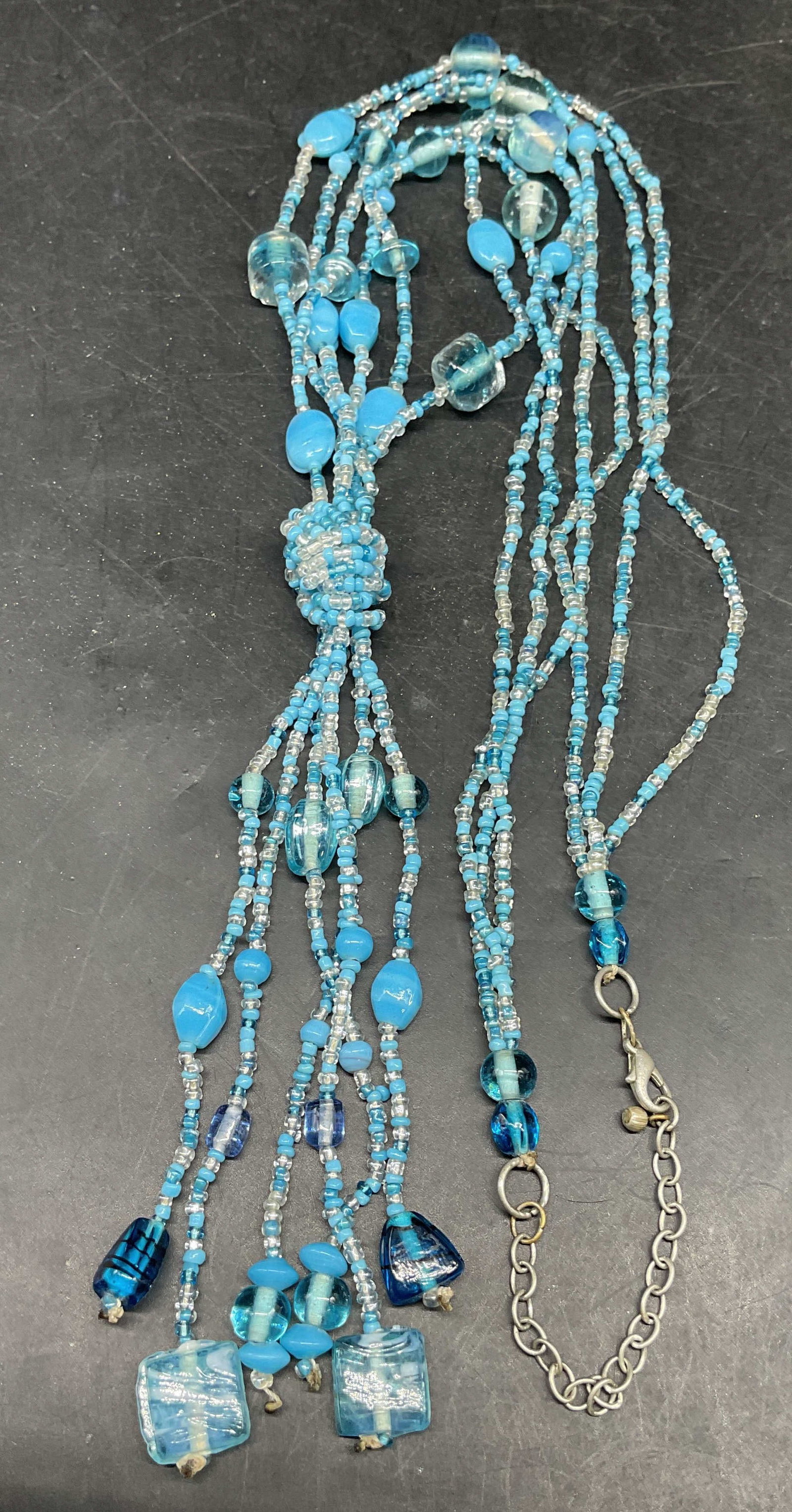Vintage Blue Beaded Art Glass Pendant Necklace (1 of 6)