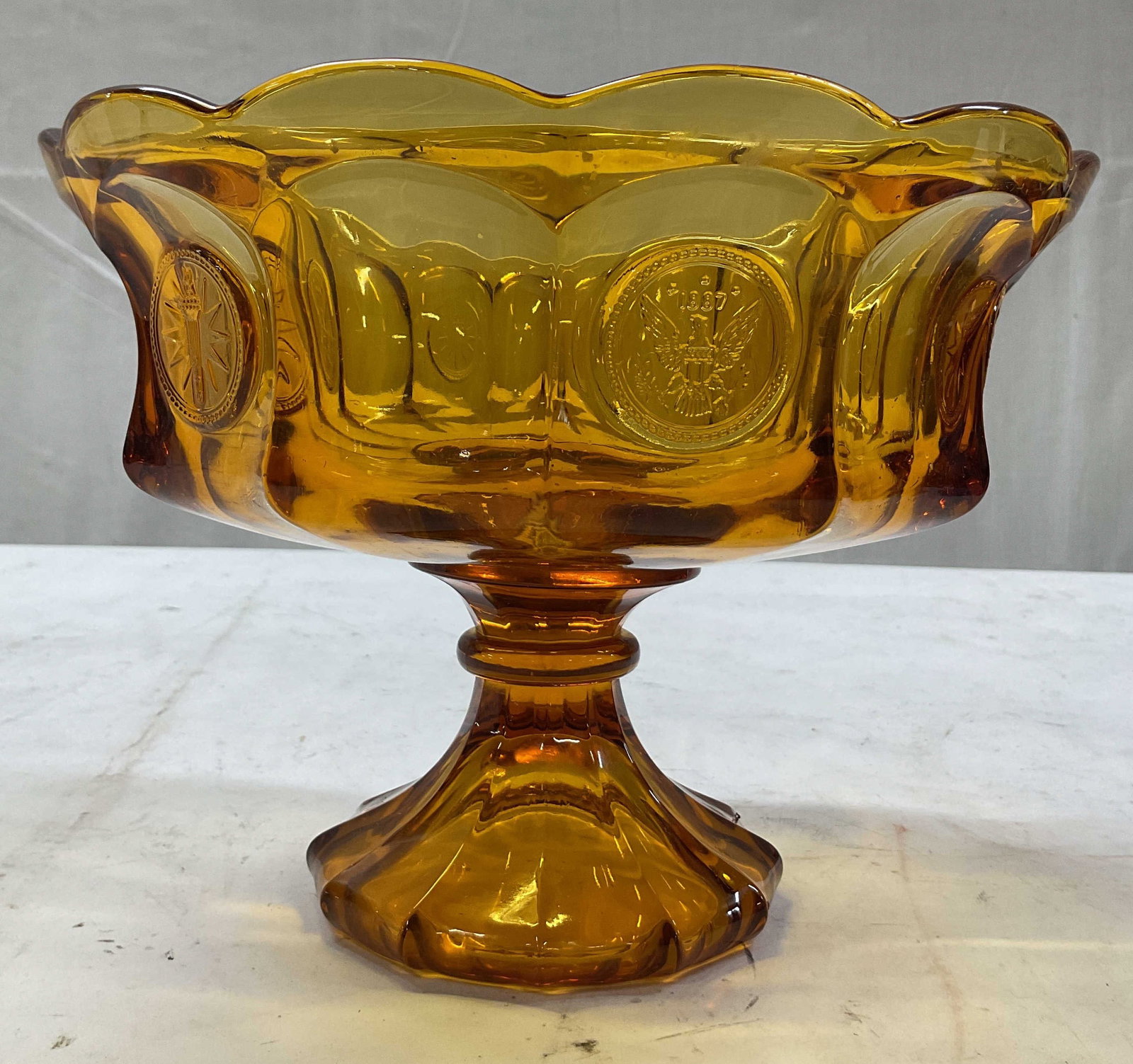 Fostoria Coin Amber Glass Footed Compote (1 of 7)