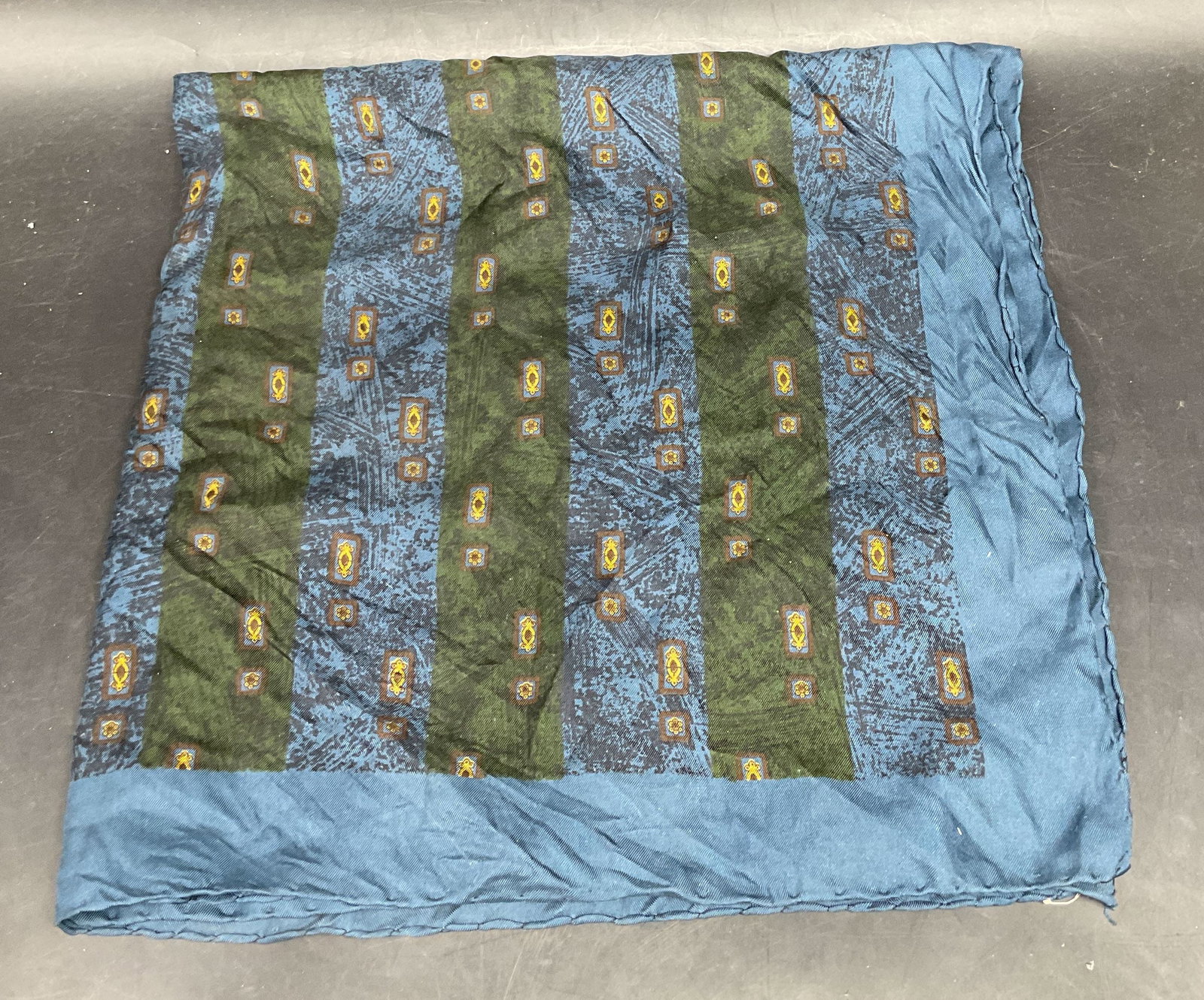 Vtg Green & Blue Striped Print Silk Scarf (1 of 6)
