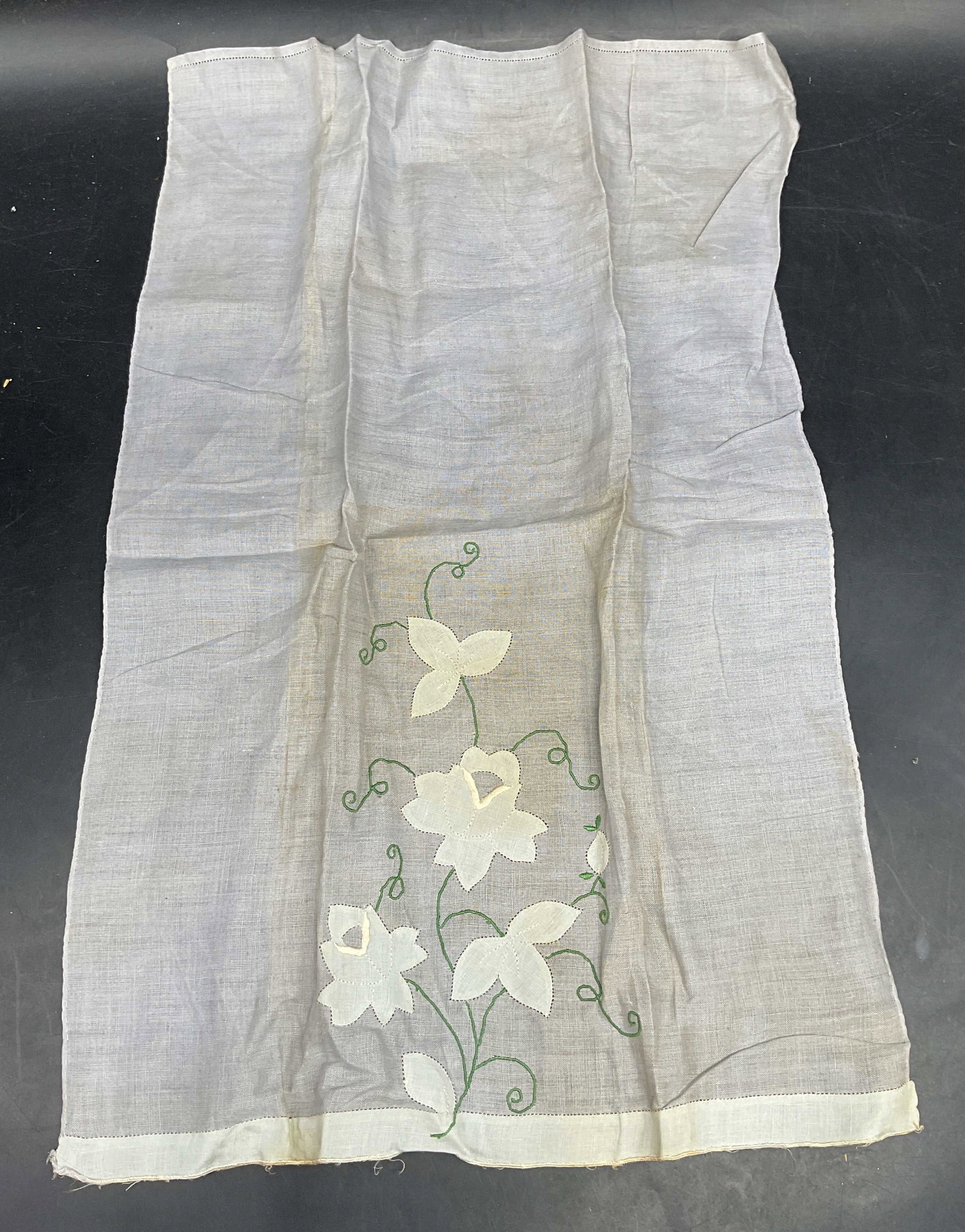 Vintage Blue Cotton Floral Embroidered Tea Towel (1 of 6)