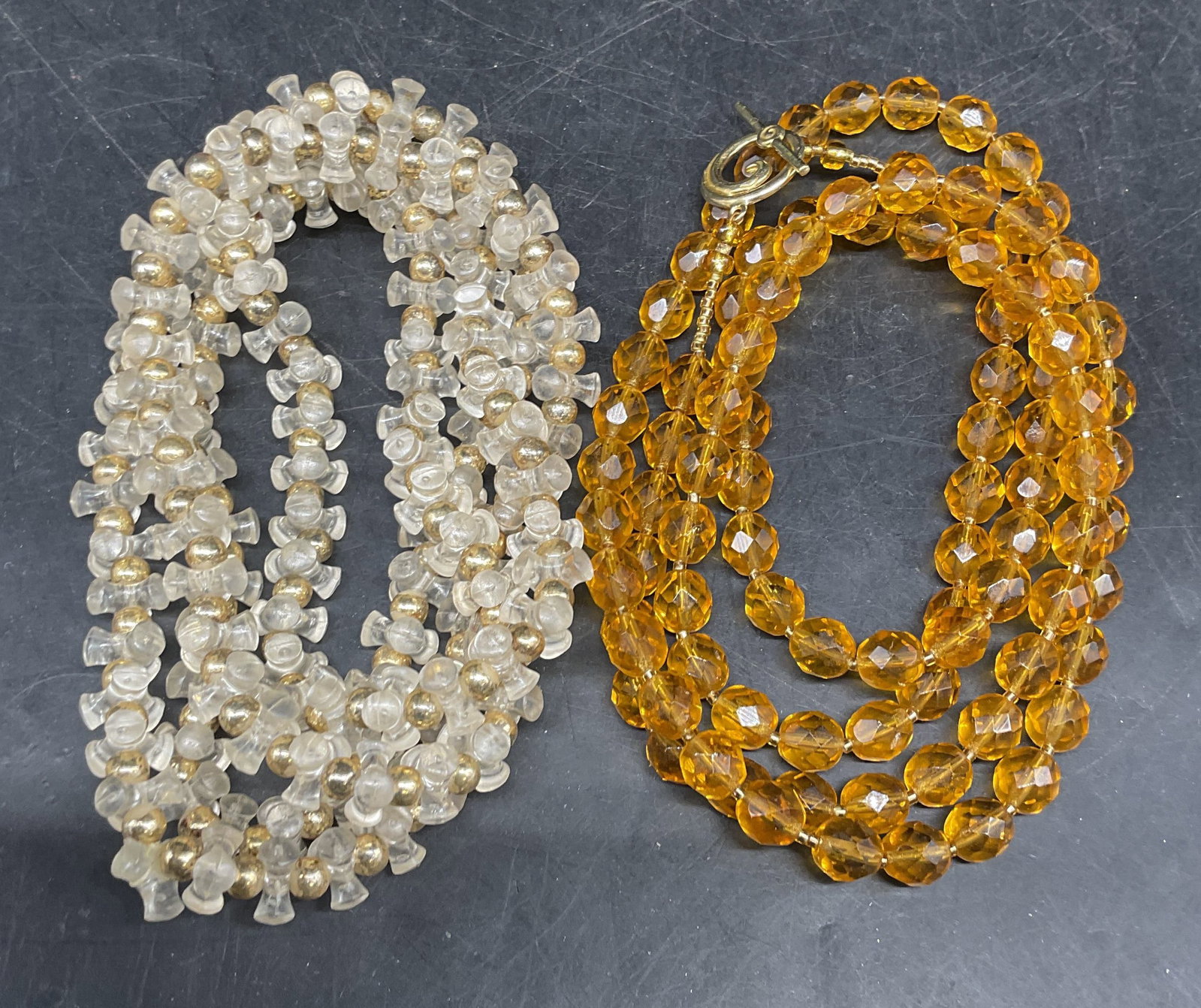 Lot 2 Signed Amber Crystal Beaded Necklace + (1 of 6)