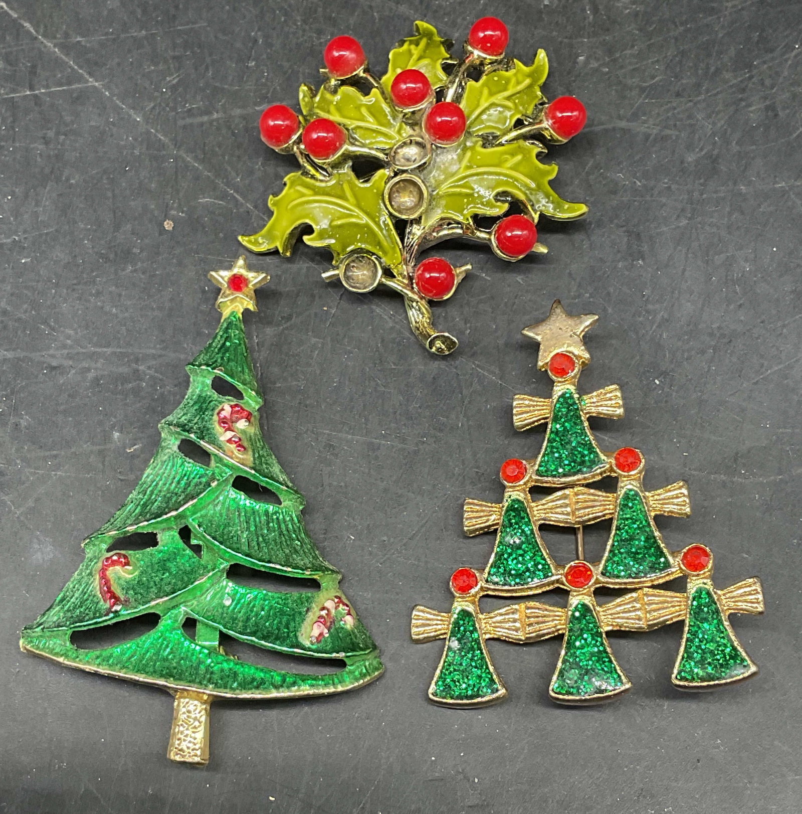 Lot 3 BJ Enamel Christmas Tree Brooch + (1 of 8)