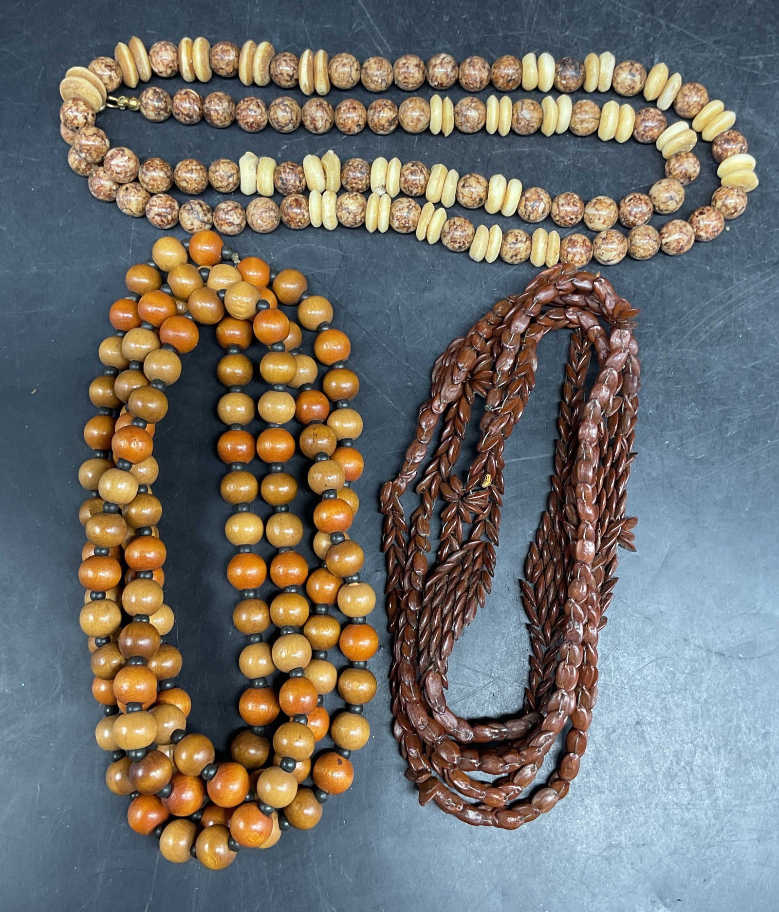 Lot 3 Bone, Wood, Seed Beaded Necklace (1 of 6)