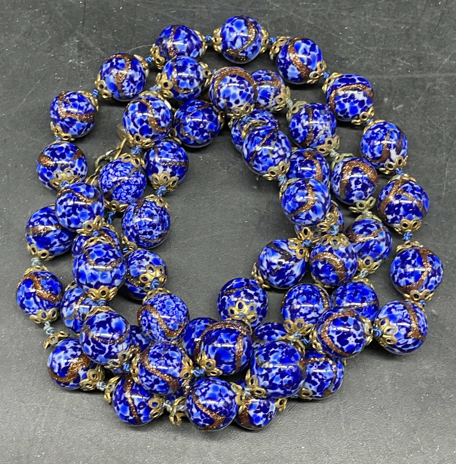 Vintage Blue Art Glass Beaded Necklace (1 of 6)