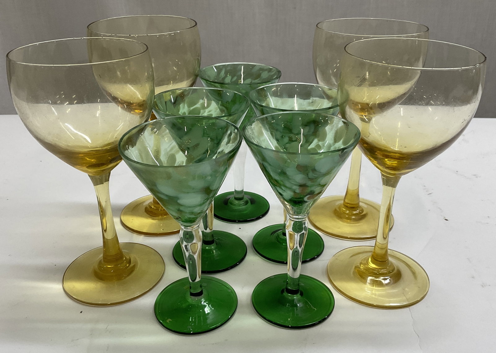 Lt9 Amber & Swirled Green Glass Stemware (1 of 8)