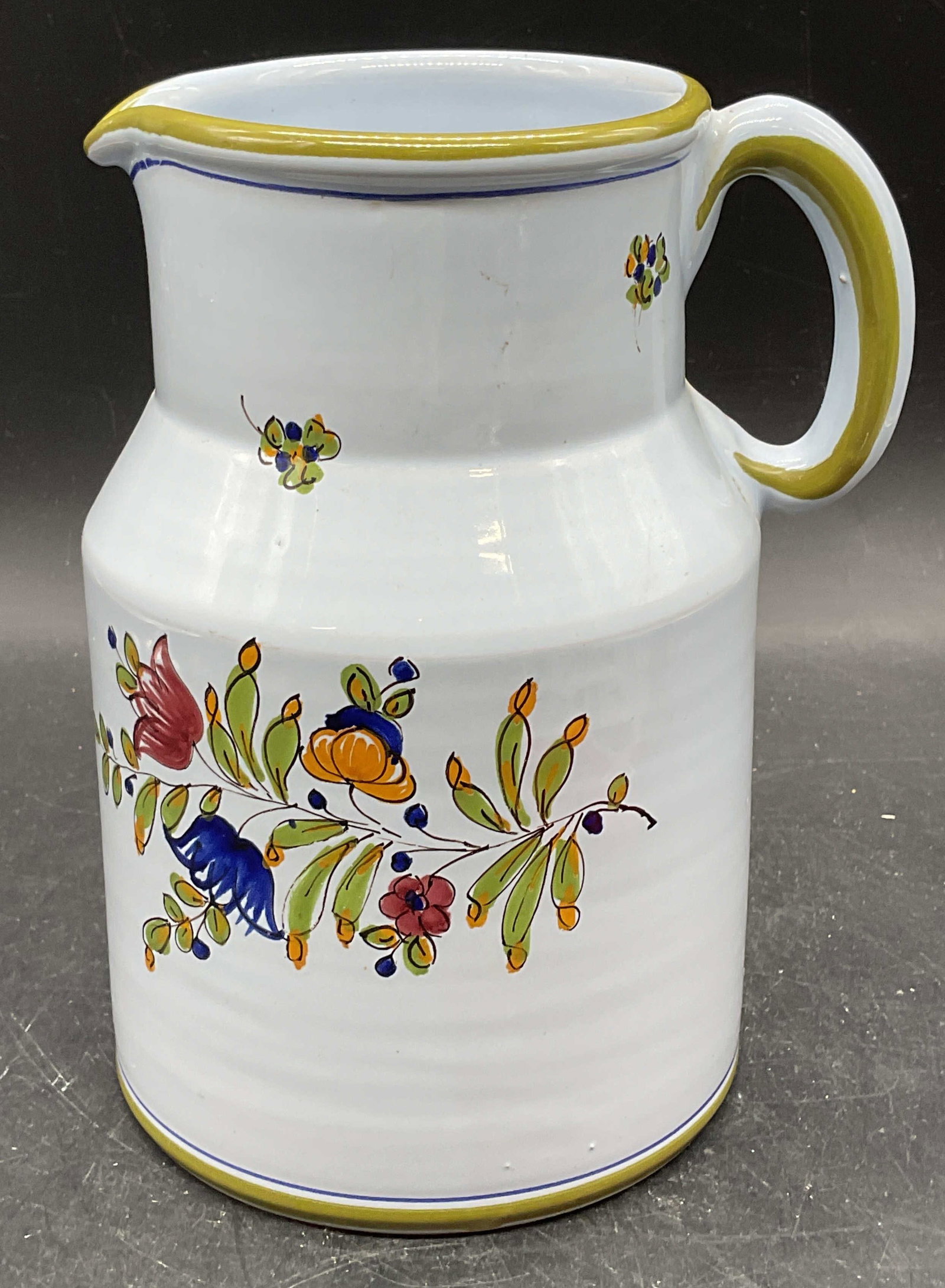 Peasant Village Blue Ceramic Floral Pitcher Italy (1 of 6)