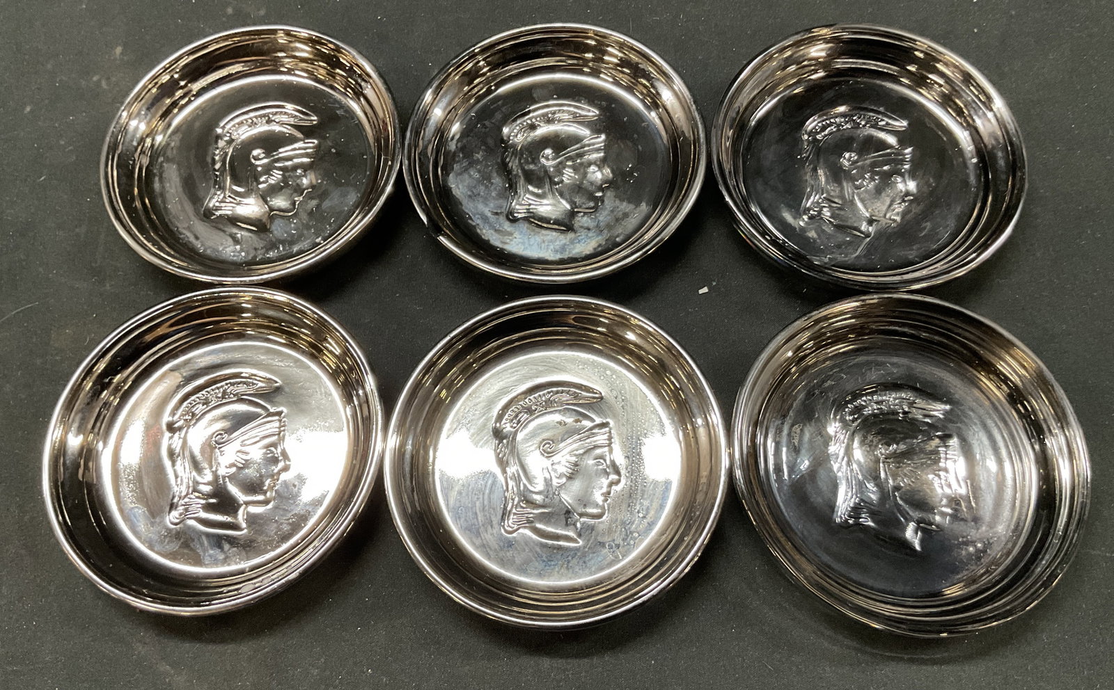 Set 6 Vintage Silver Toned Glass Trojan Coasters (1 of 6)