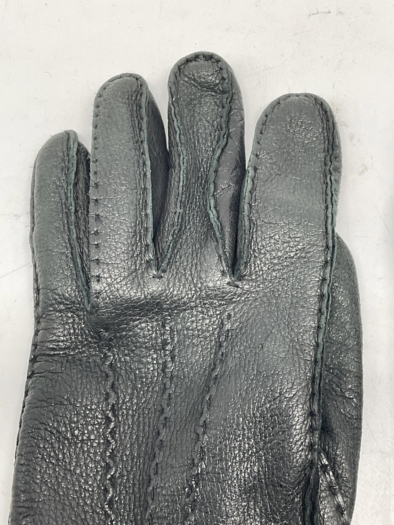 Black Leather Button Strap Gloves - 4