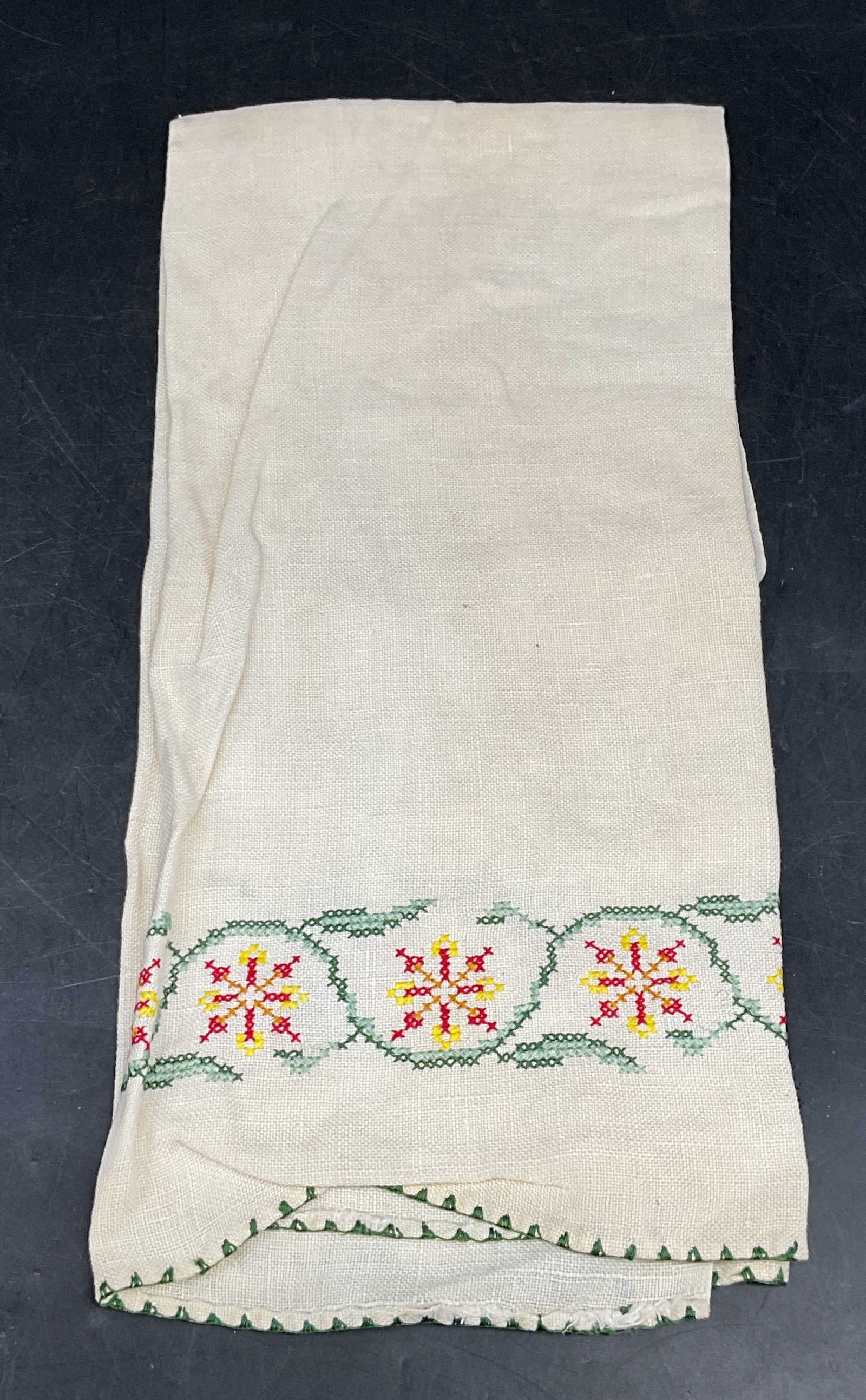 Vintage Linen Cross Stitch Floral Tea Towel (1 of 6)