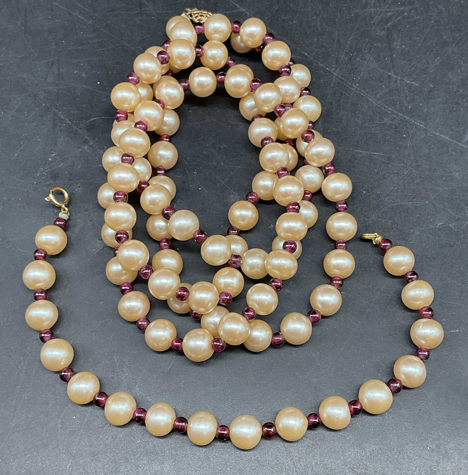 Pair Faux Pearl & Glass Beaded Necklace & Bracelet (1 of 6)