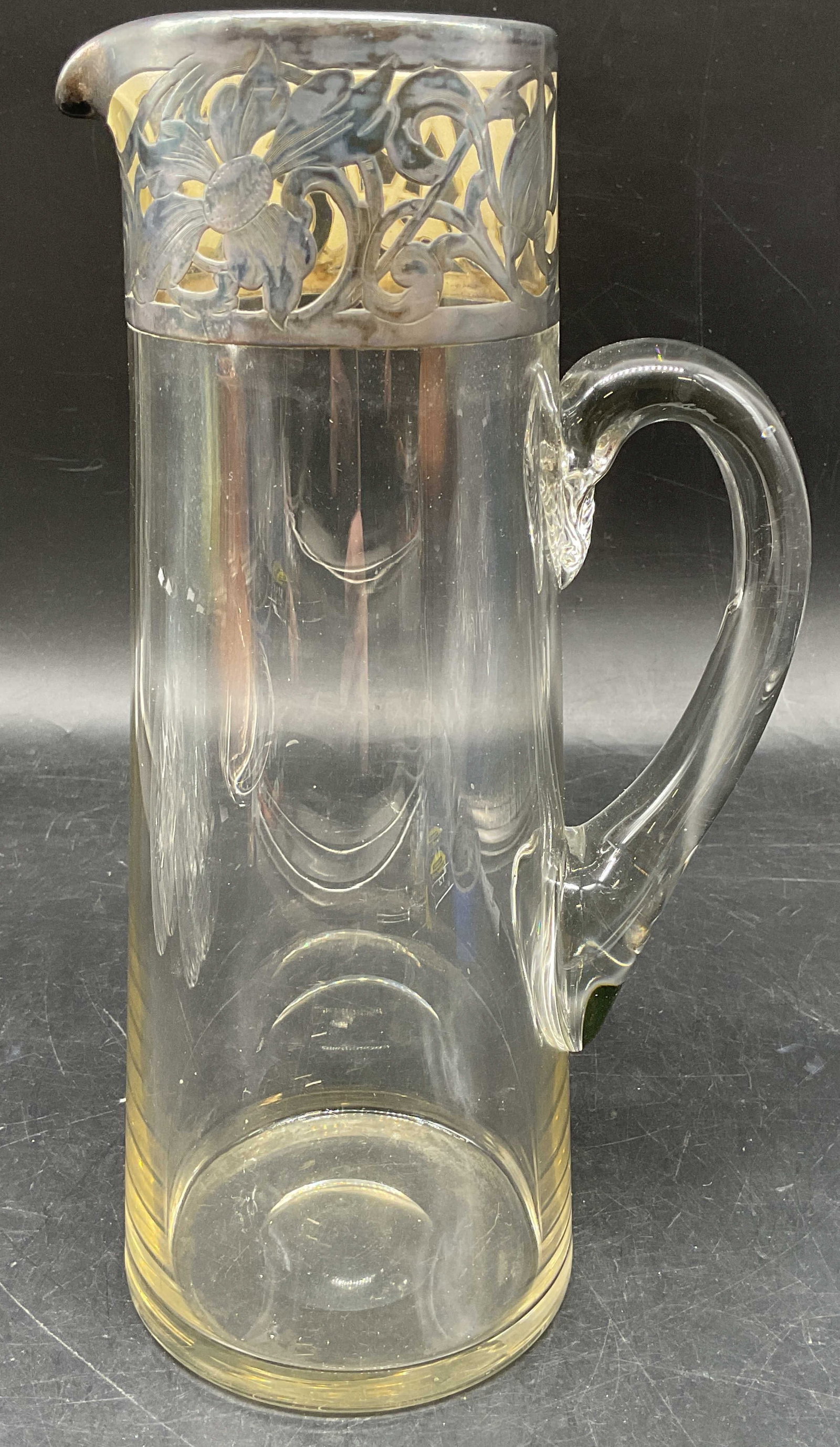 Antique Glass Sterling Silver Overlay Pitcher (1 of 6)